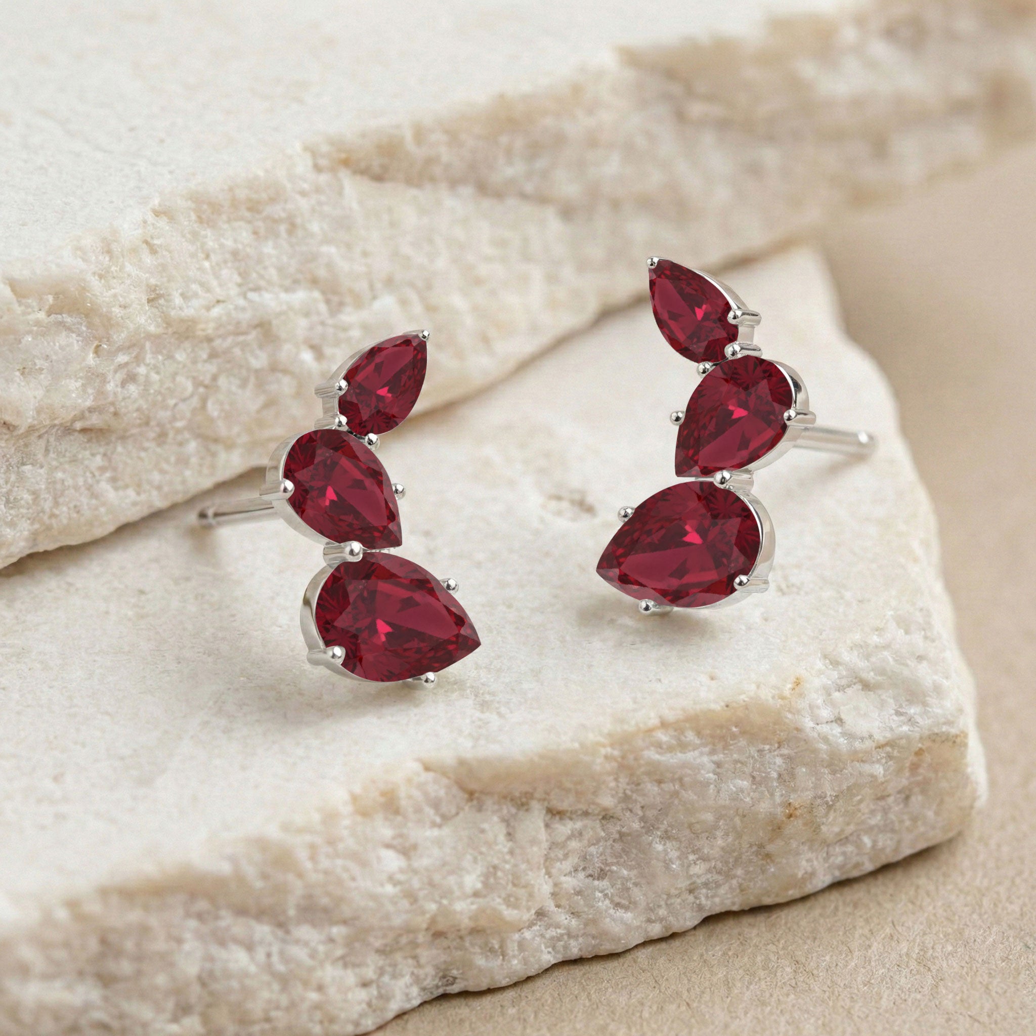 Ruby Pear Stud Earrings in 925 Sterling Silver 3.30ct