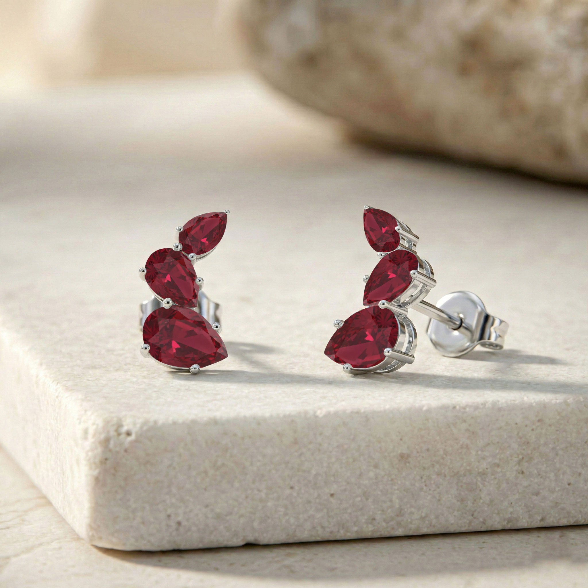 Ruby Pear Stud Earrings in 925 Sterling Silver 3.30ct