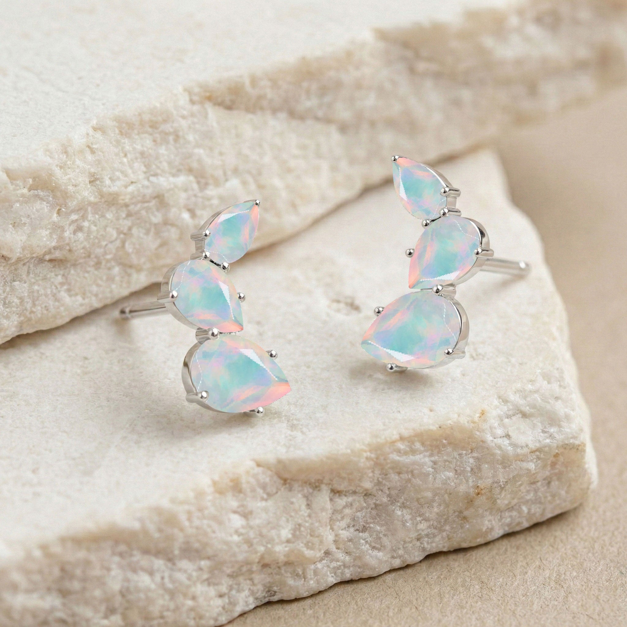 White Opal Pear Stud Earrings in 925 Sterling Silver 3.30ct