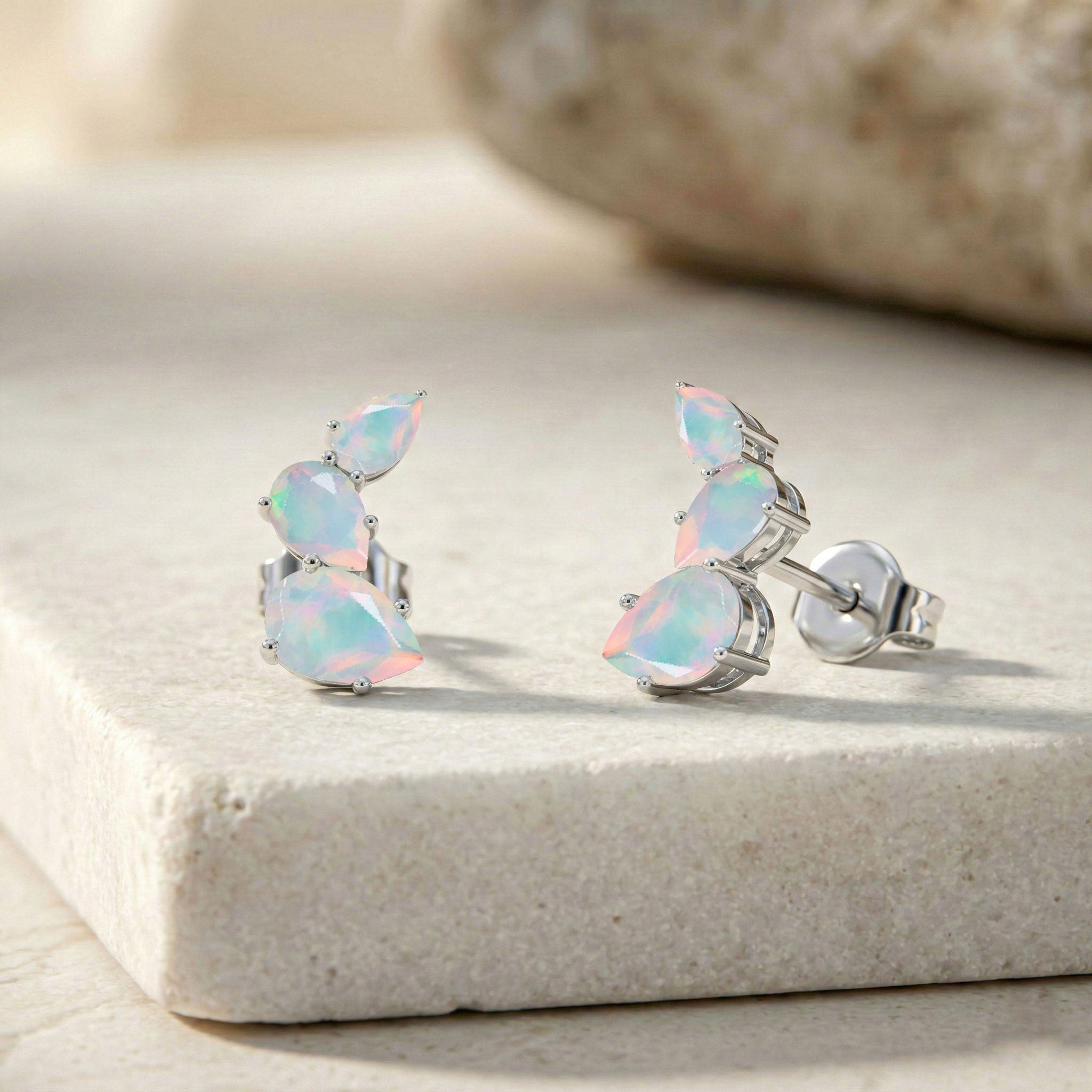 White Opal Pear Stud Earrings in 925 Sterling Silver 3.30ct