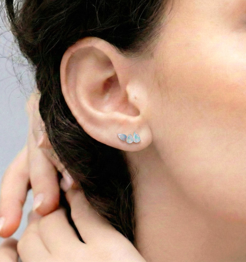 White Opal Pear Stud Earrings in 925 Sterling Silver 3.30ct