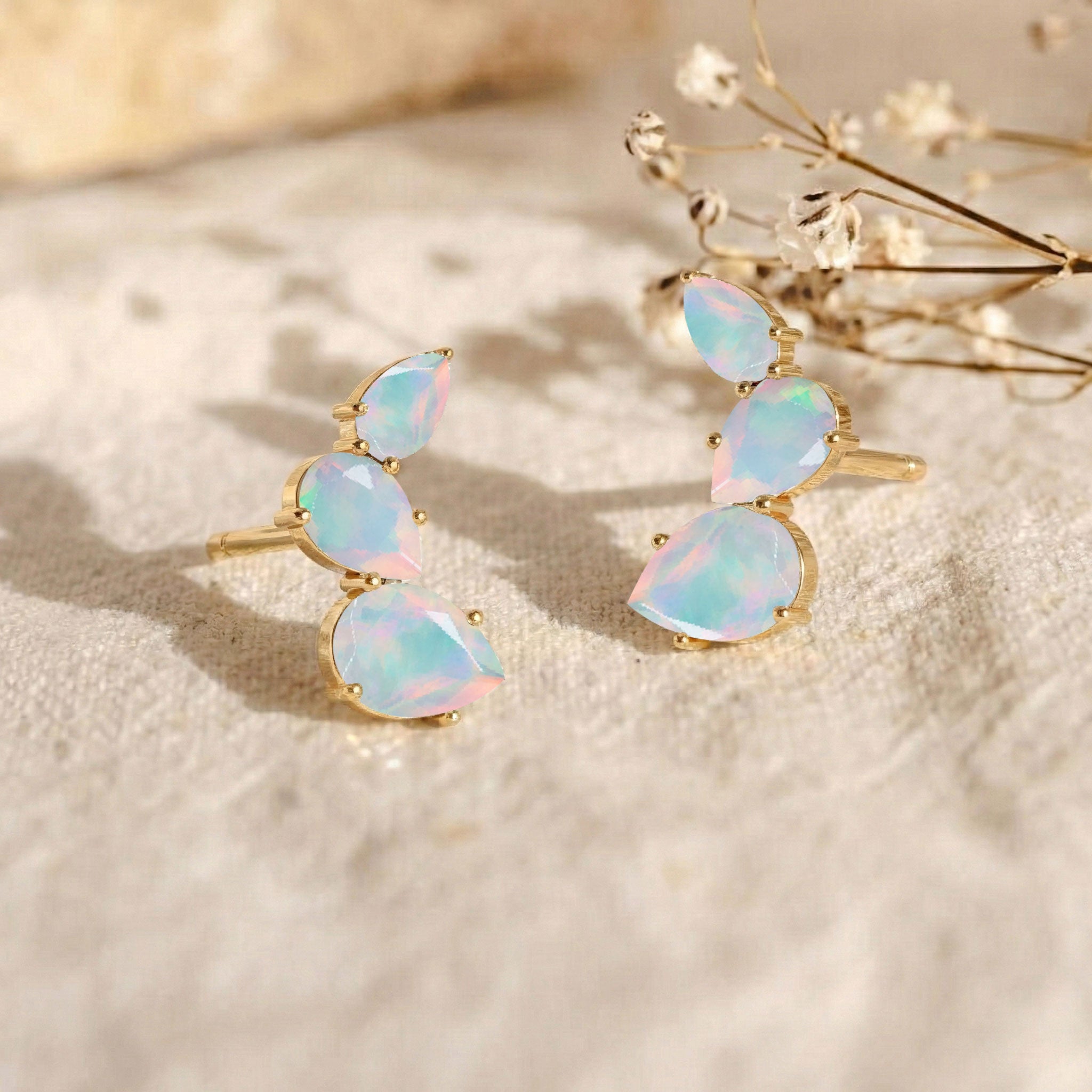 White Opal Pear Stud Earrings in 925 Sterling Silver 3.30ct