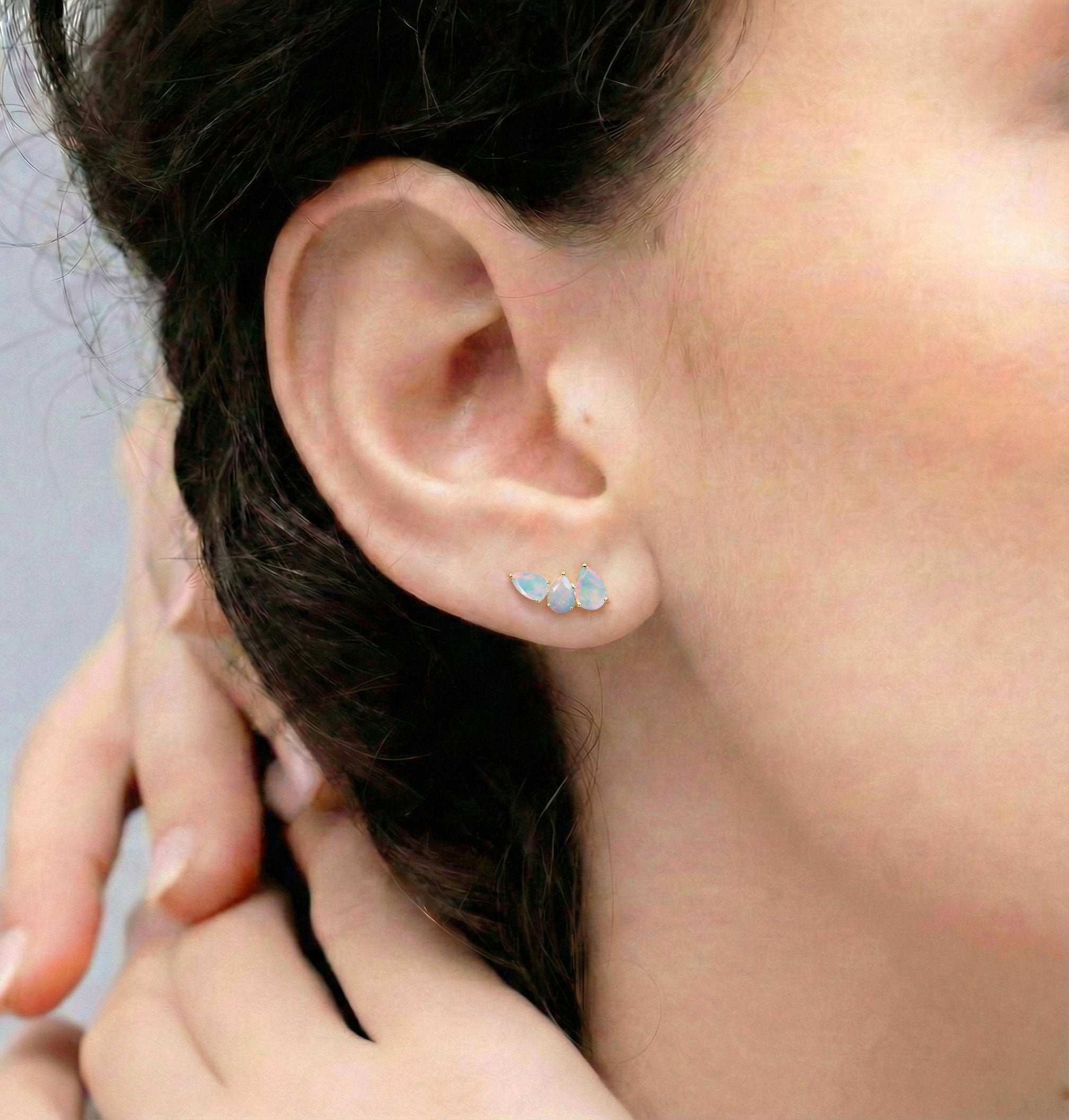 White Opal Pear Stud Earrings in 925 Sterling Silver 3.30ct