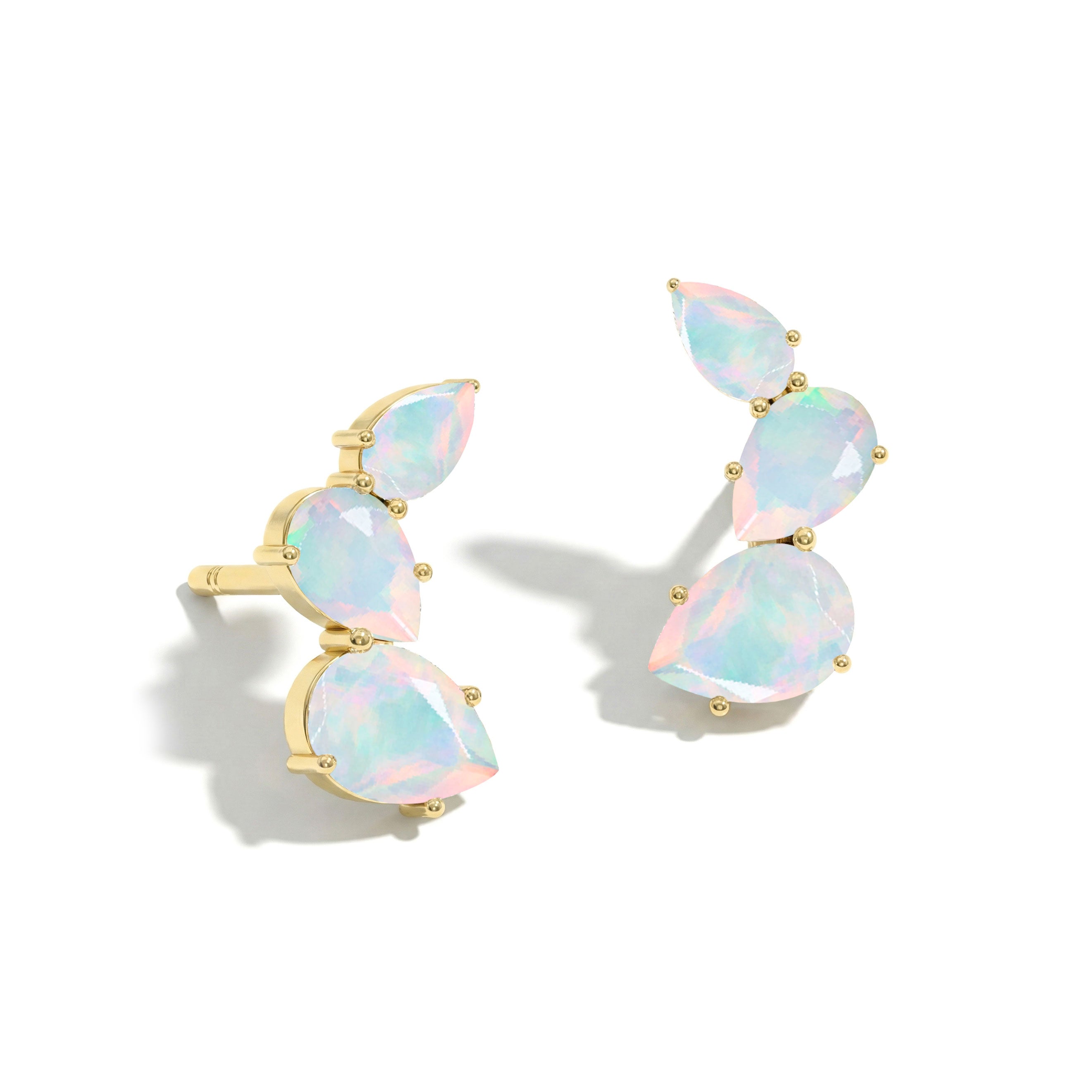 White Opal Pear Stud Earrings in Yellow Gold Plated 3.30ct