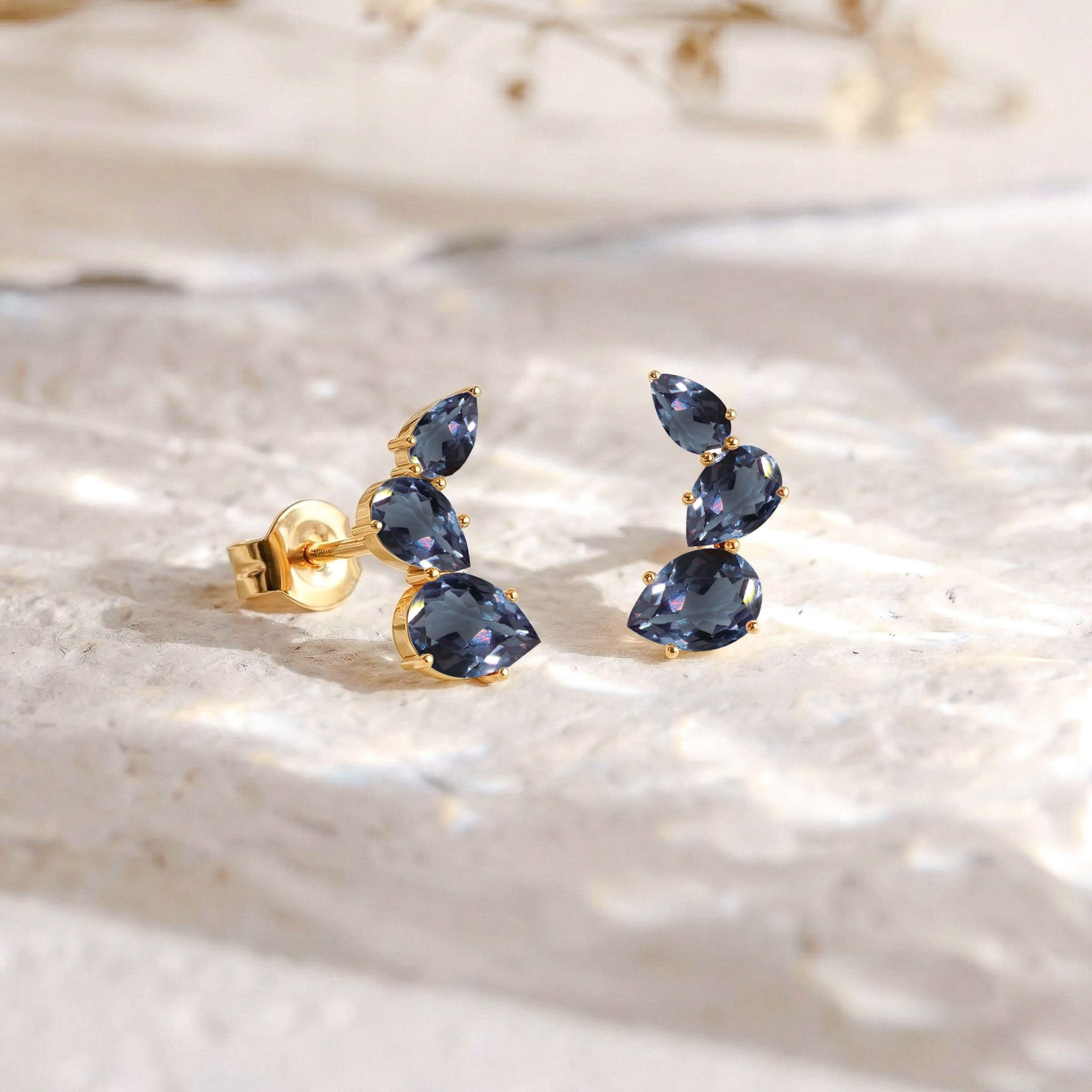 Alexandrite Pear Stud Earrings in 925 Sterling Silver 3.30ct