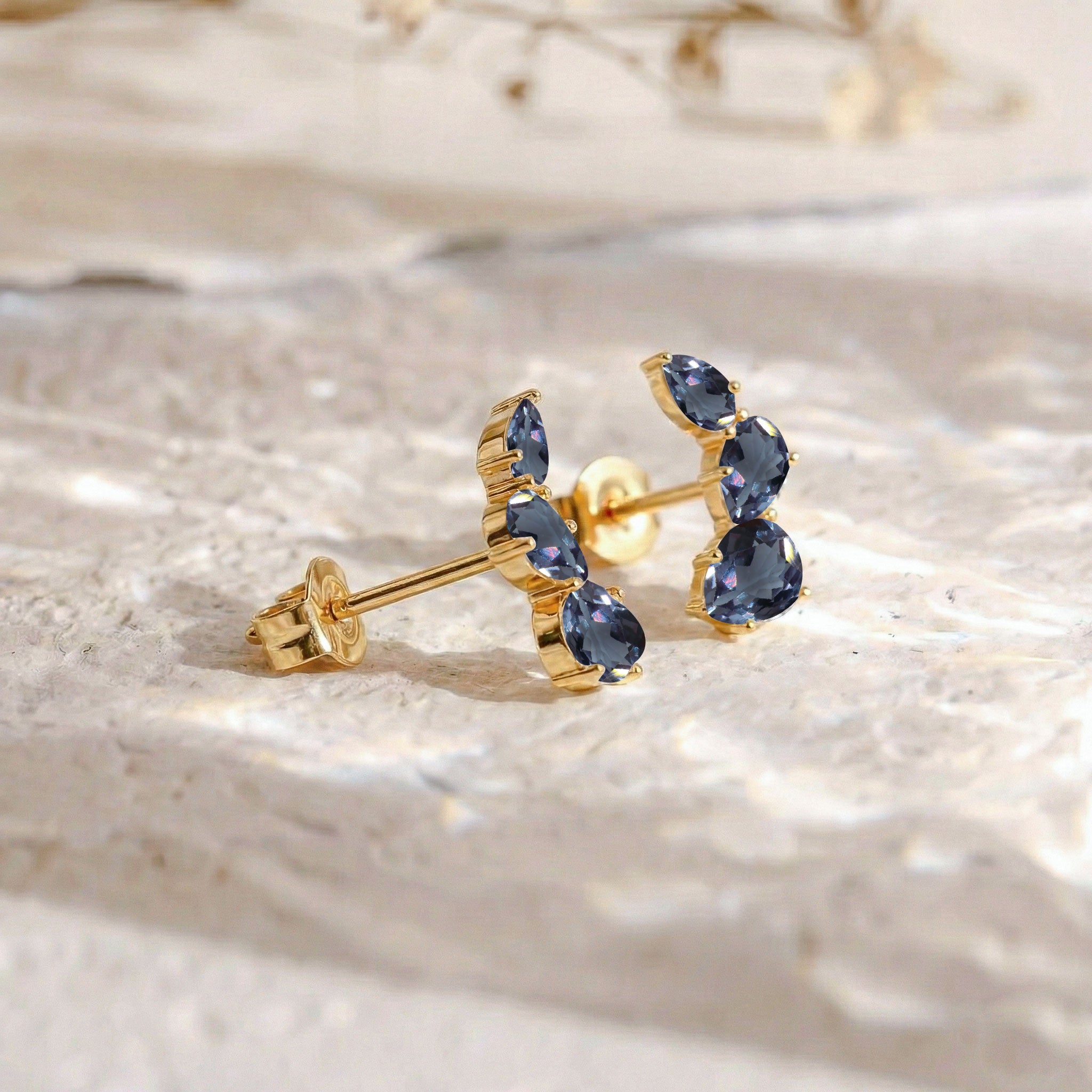 Alexandrite Pear Stud Earrings in Yellow Gold Plated 3.30ct