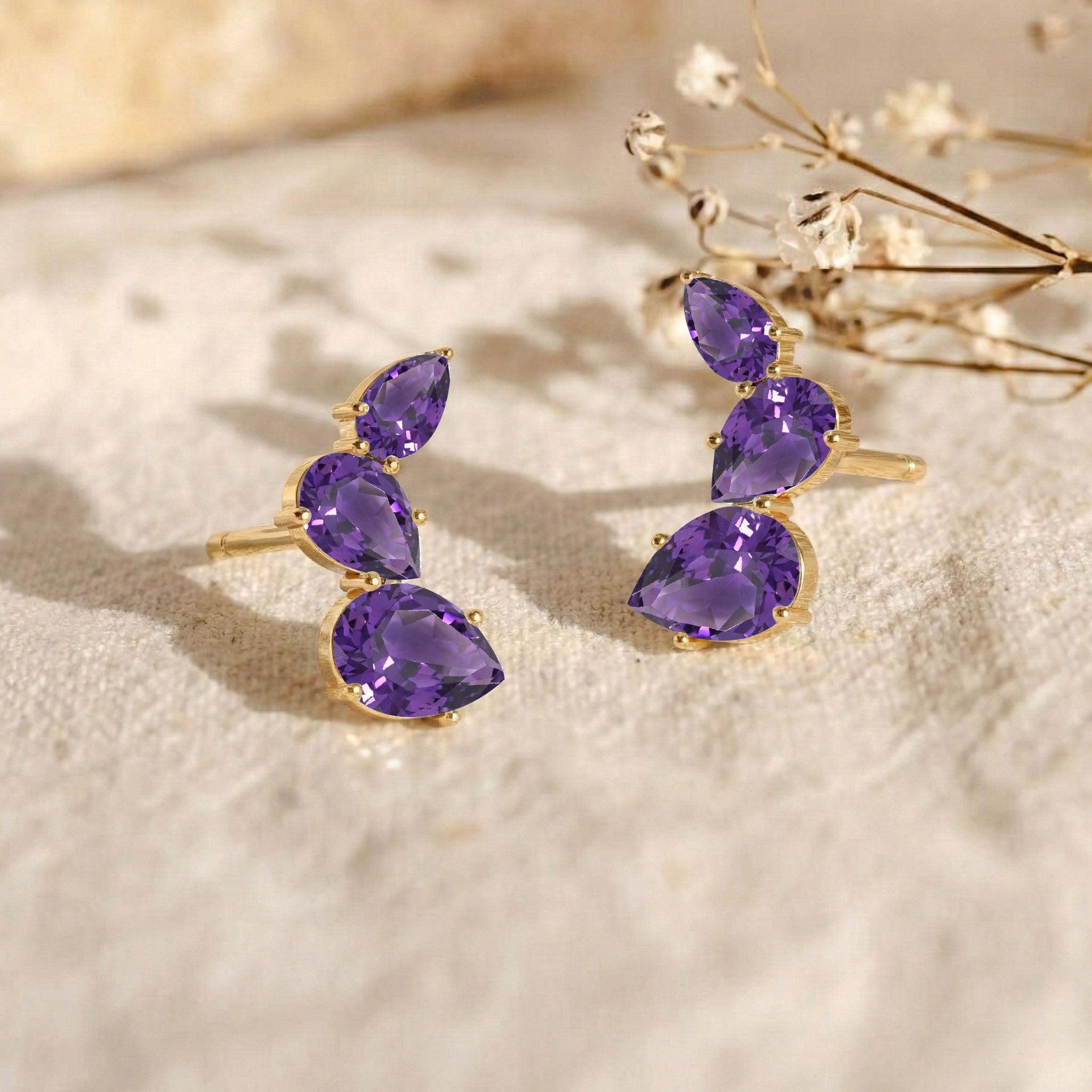 Amethyst Pear Stud Earrings in Yellow Gold Plated 3.30ct