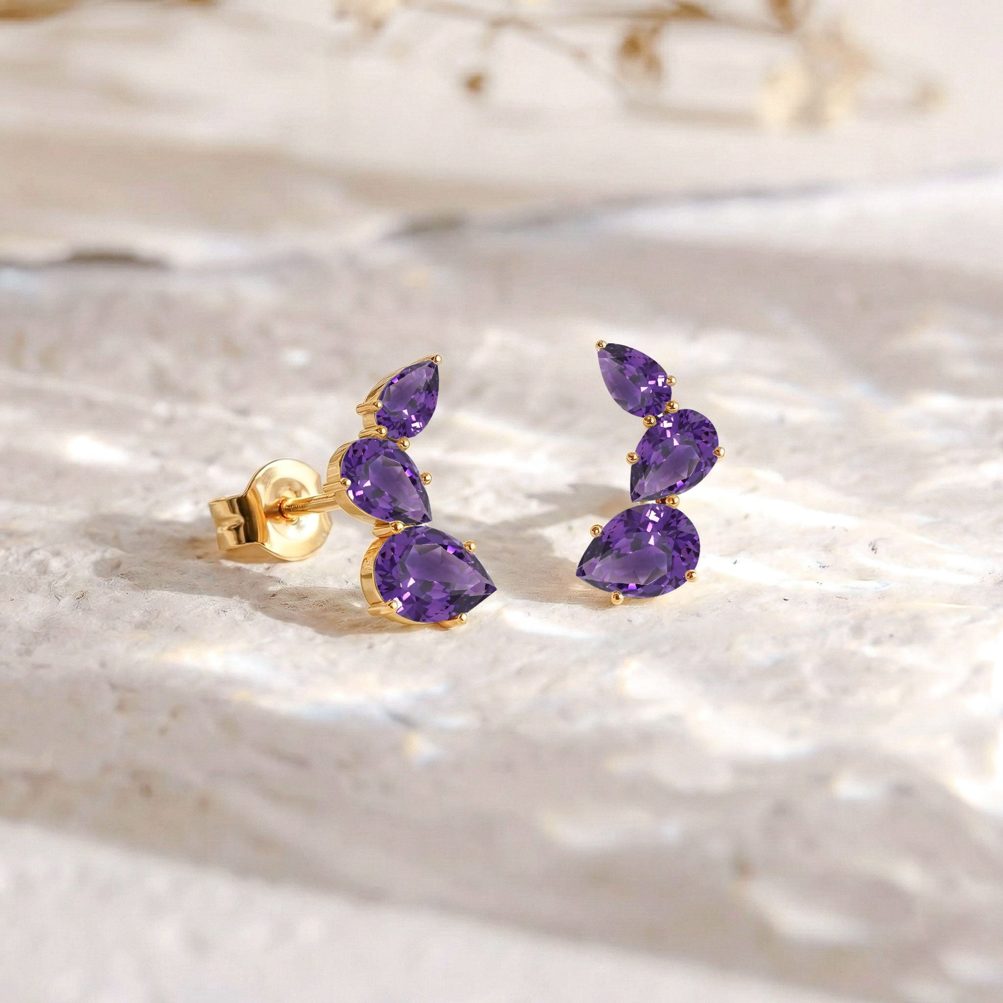 Amethyst Pear Stud Earrings in Yellow Gold Plated 3.30ct