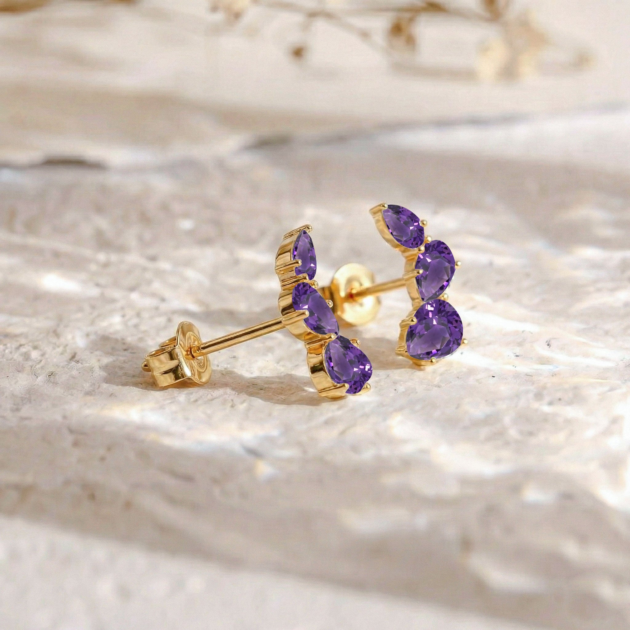 Amethyst Pear Stud Earrings in Yellow Gold Plated 3.30ct