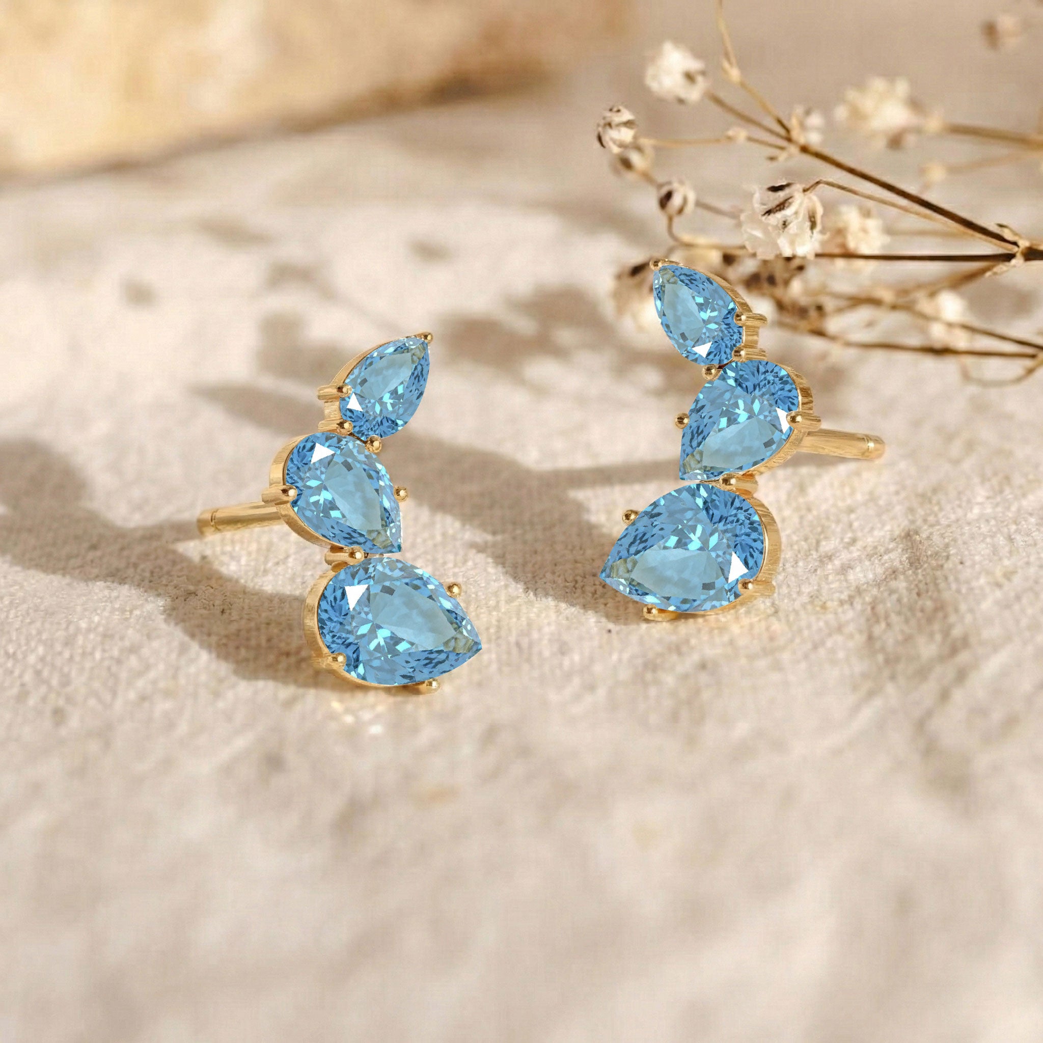 Aquamarine Pear Stud Earrings in 925 Sterling Silver 3.30ct