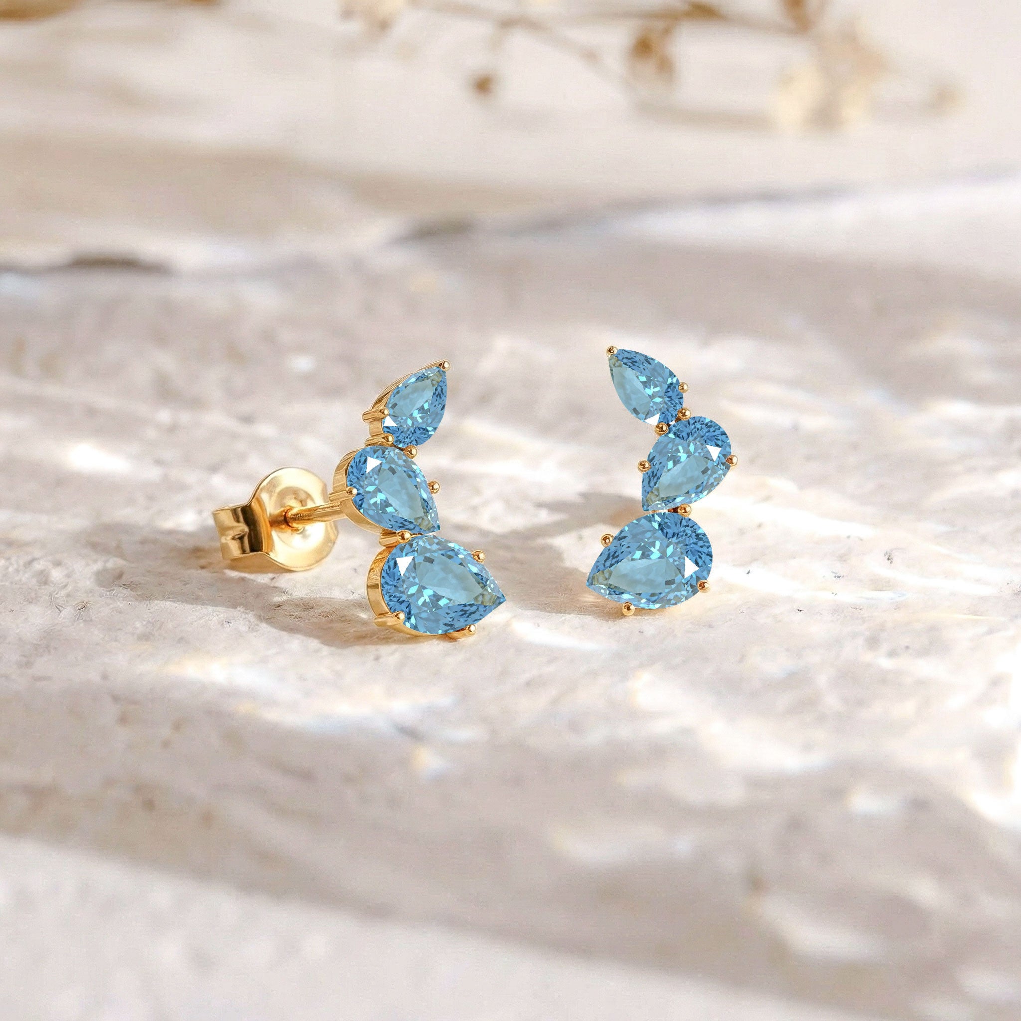 Aquamarine Pear Stud Earrings in Yellow Gold Plated 3.30ct