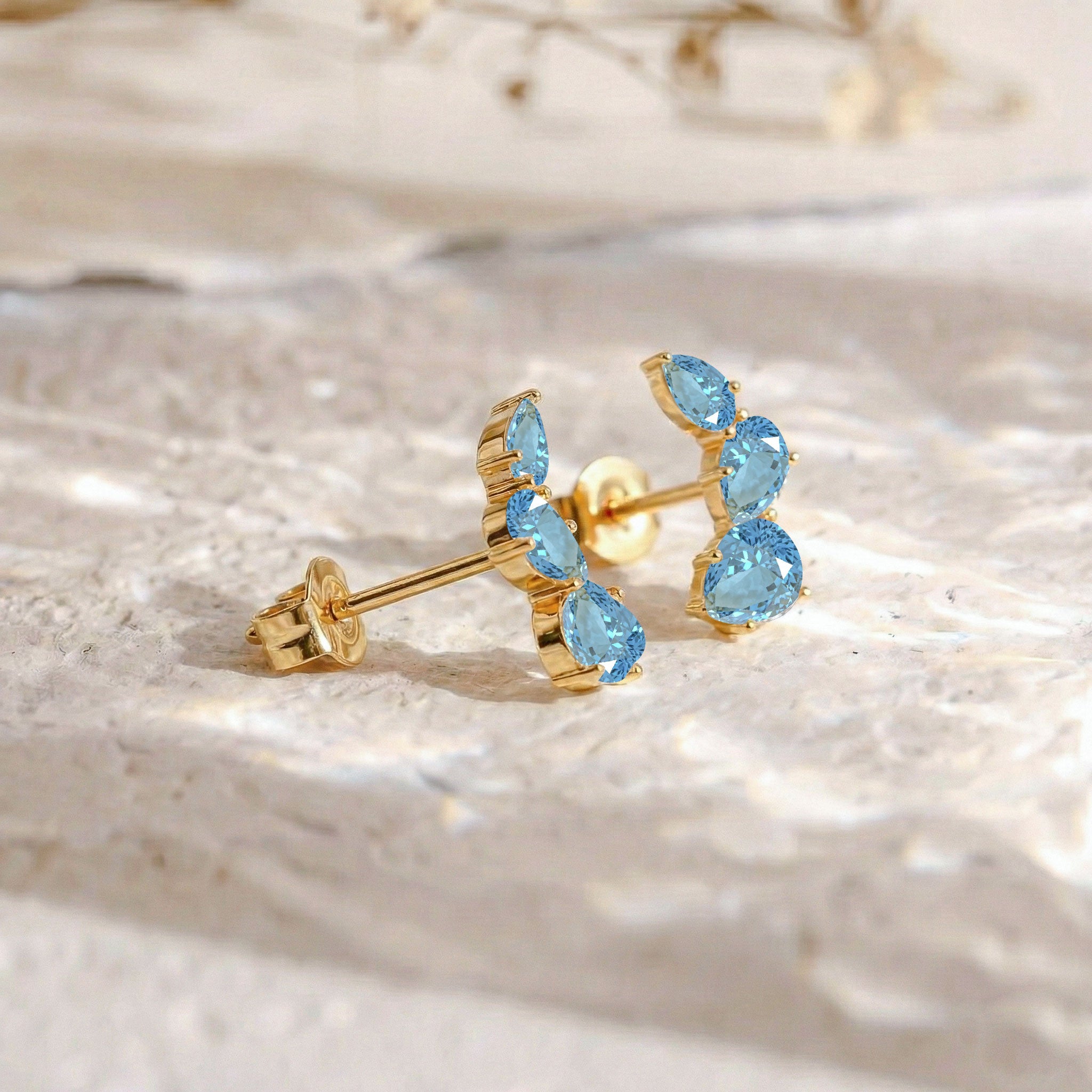 Aquamarine Pear Stud Earrings in Yellow Gold Plated 3.30ct