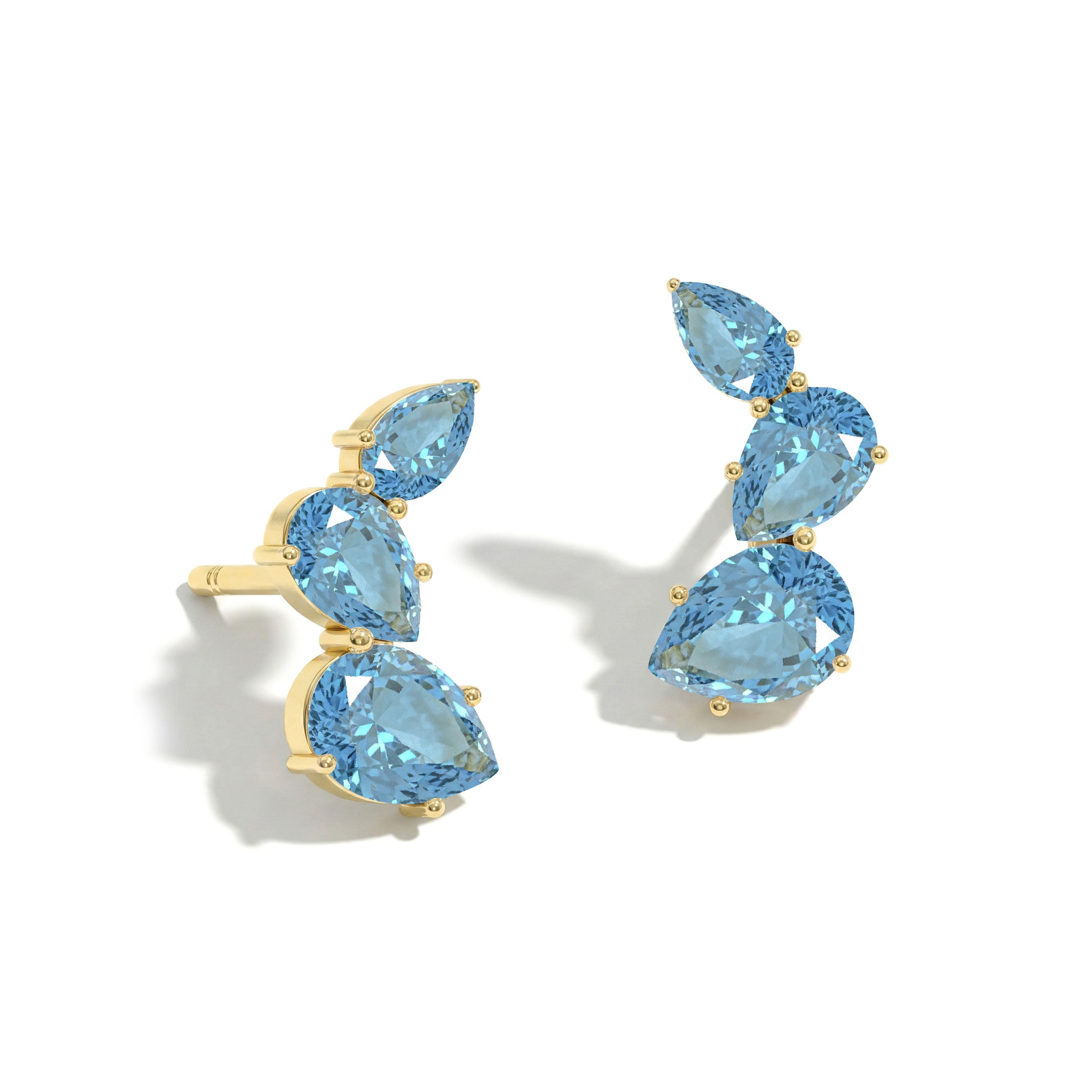 Aquamarine Pear Stud Earrings in Yellow Gold Plated 3.30ct