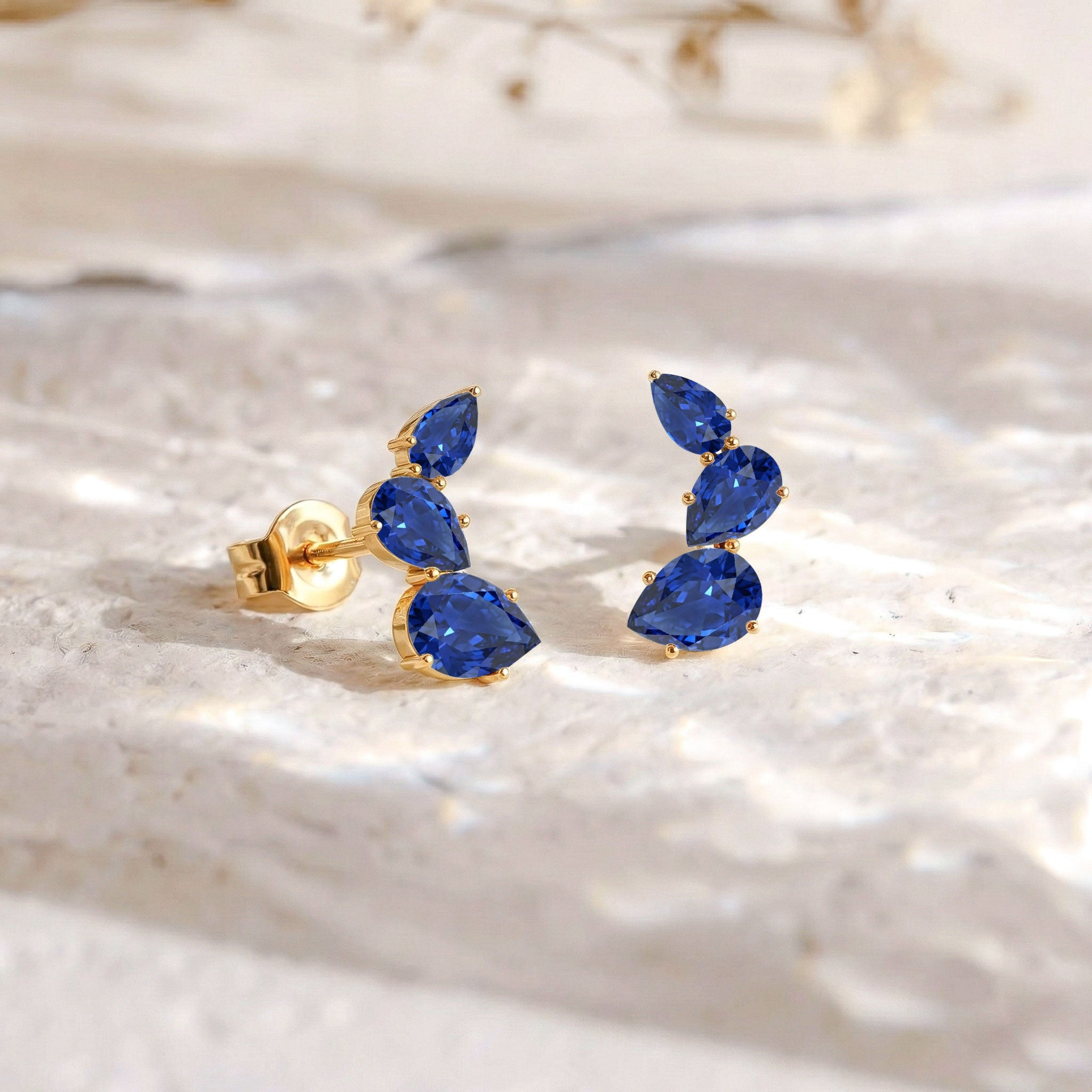 Blue Sapphire Pear Stud Earrings in 925 Sterling Silver 3.30ct