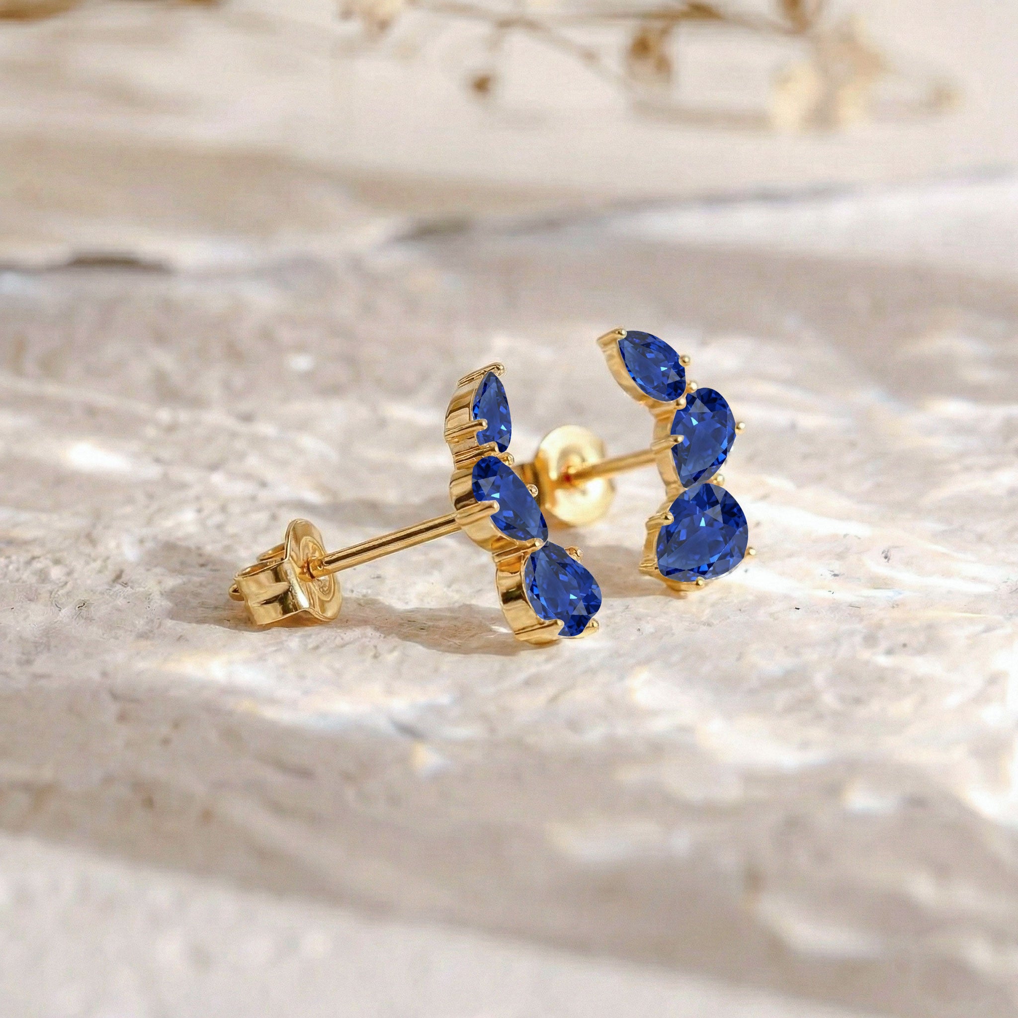 Blue Sapphire Pear Stud Earrings in Yellow Gold Plated 3.30ct