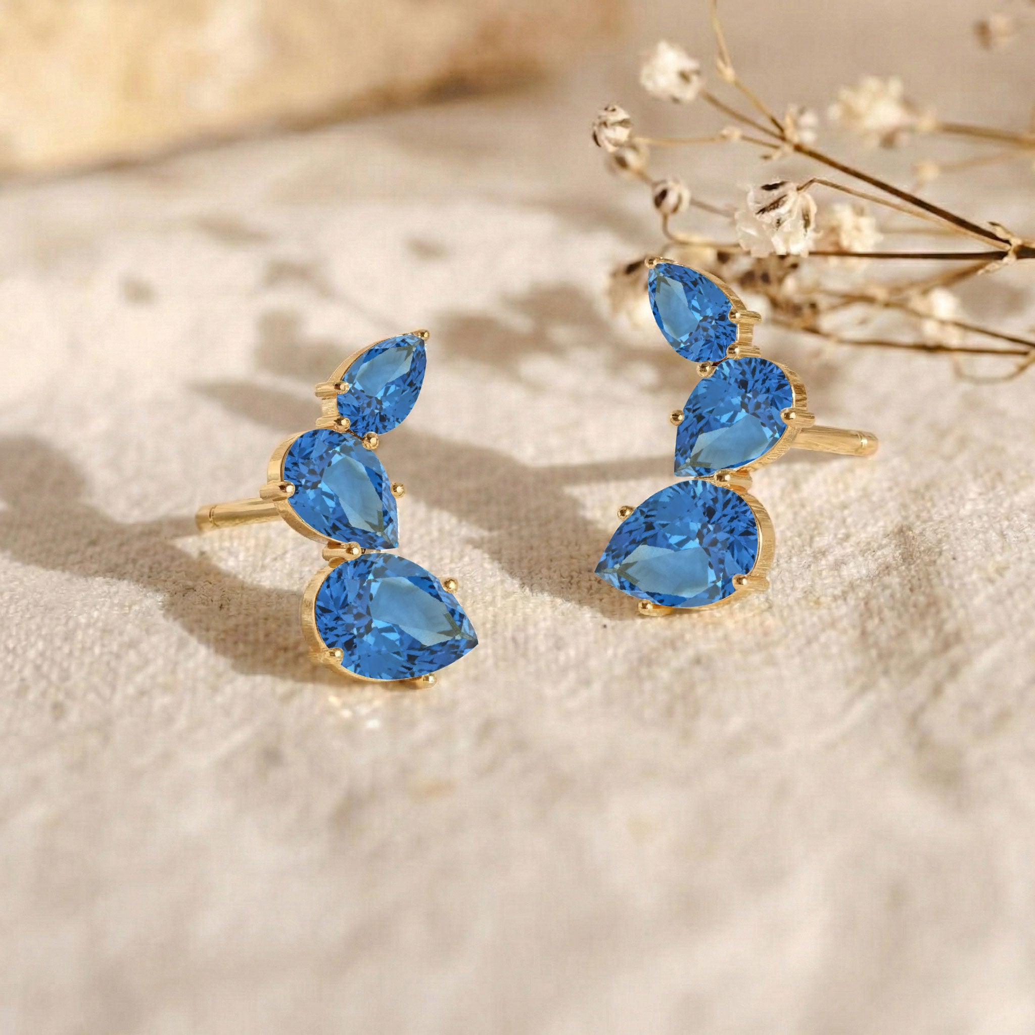 Blue Topaz Pear Stud Earrings in 925 Sterling Silver 3.30ct