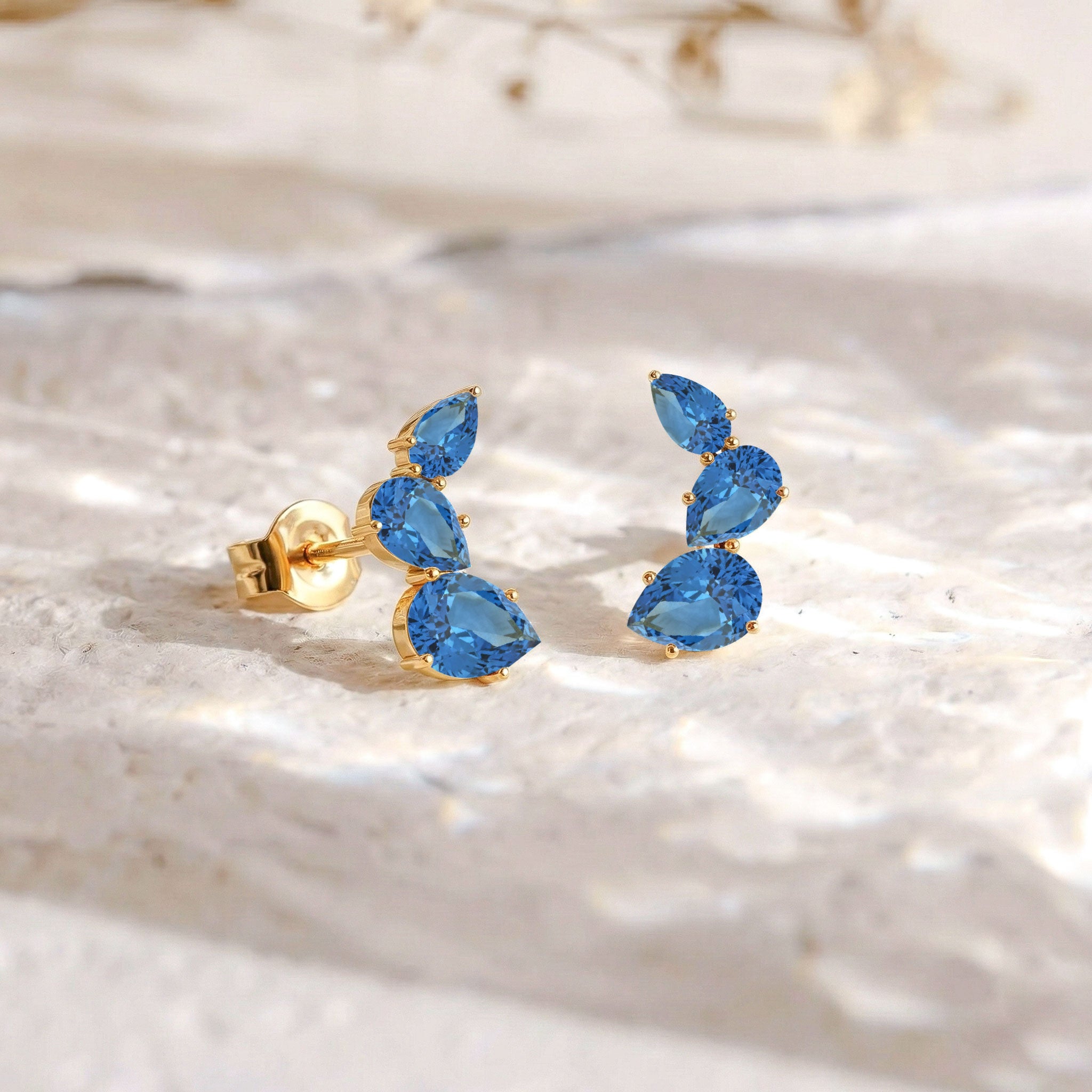 Blue Topaz Pear Stud Earrings in Yellow Gold Plated 3.30ct