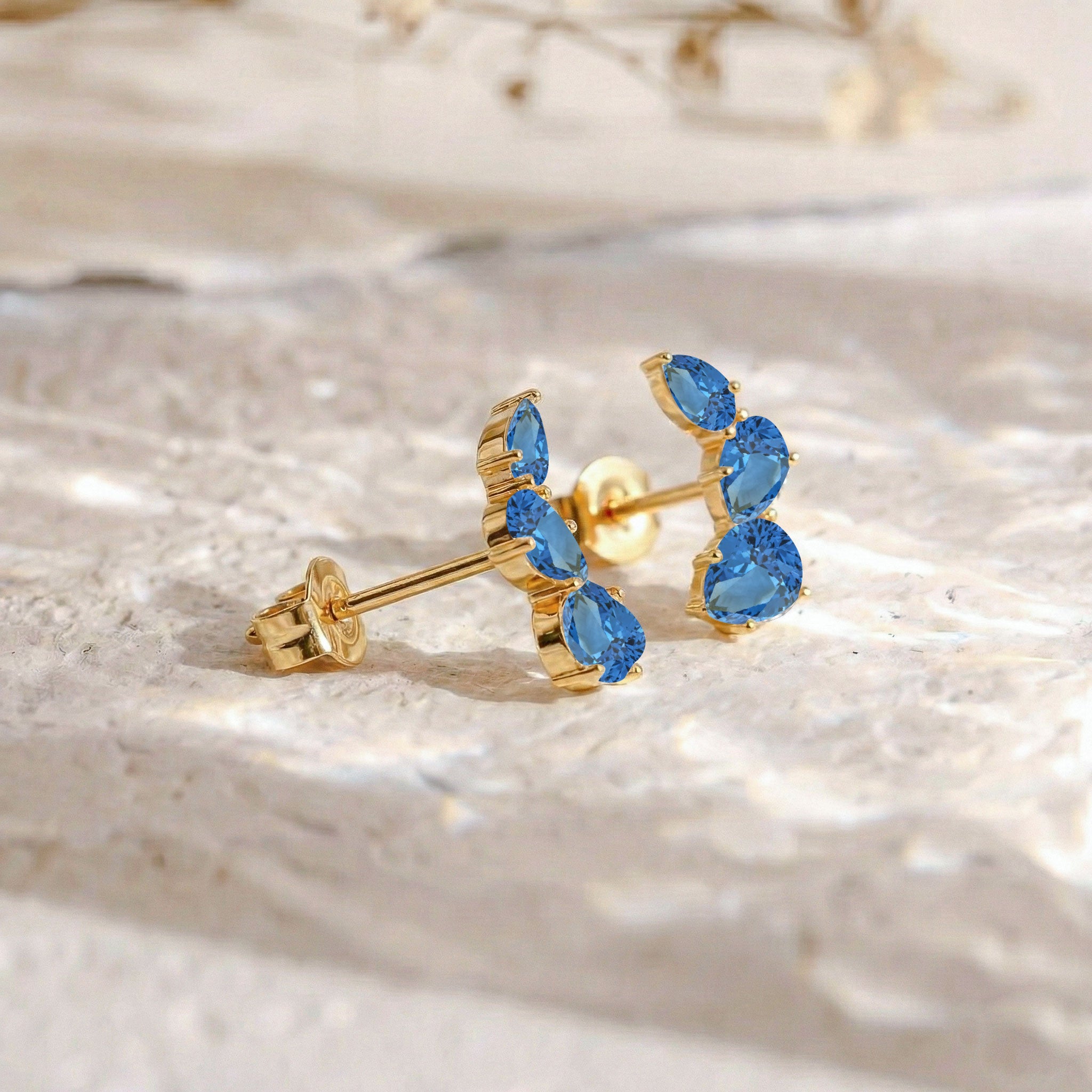 Blue Topaz Pear Stud Earrings in Yellow Gold Plated 3.30ct