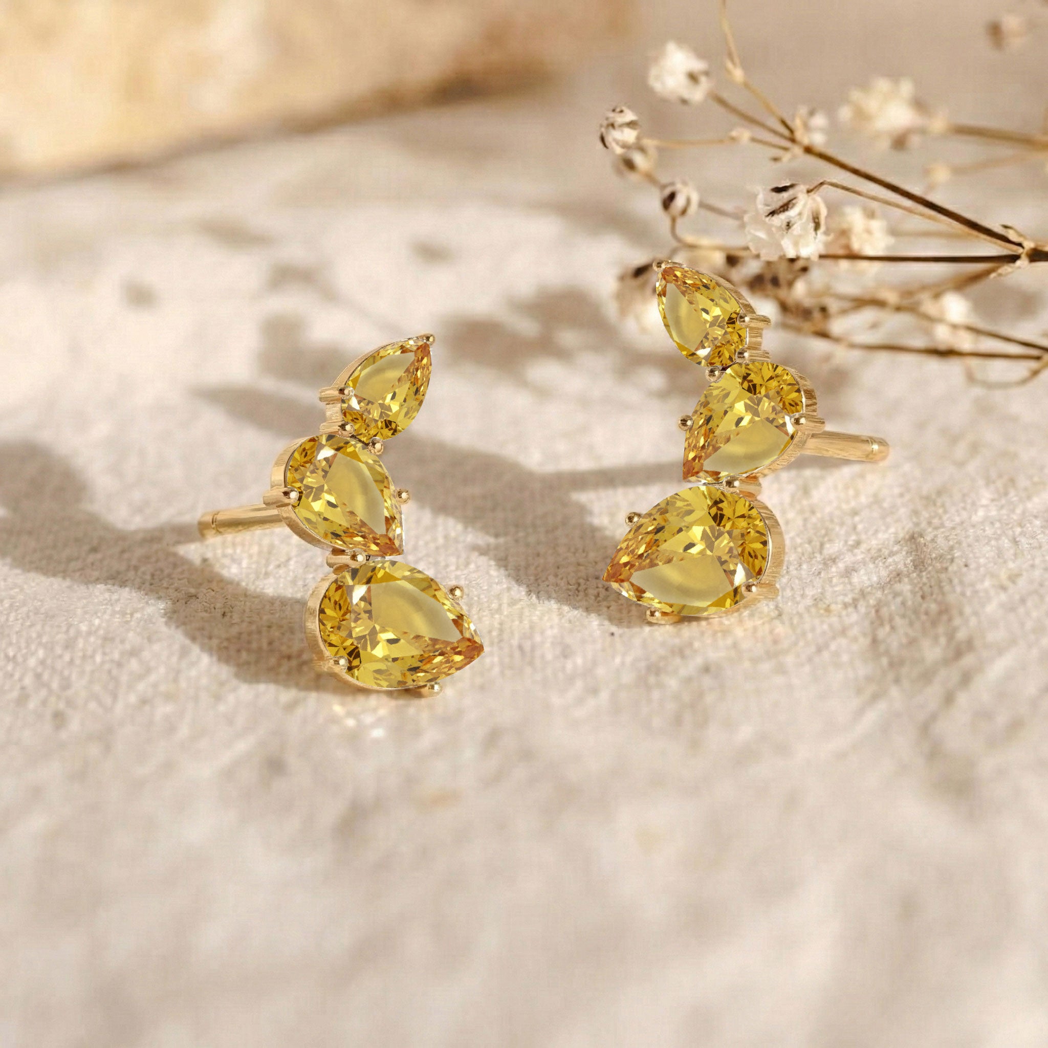 Citrine Pear Stud Earrings in Yellow Gold Plated 3.30ct