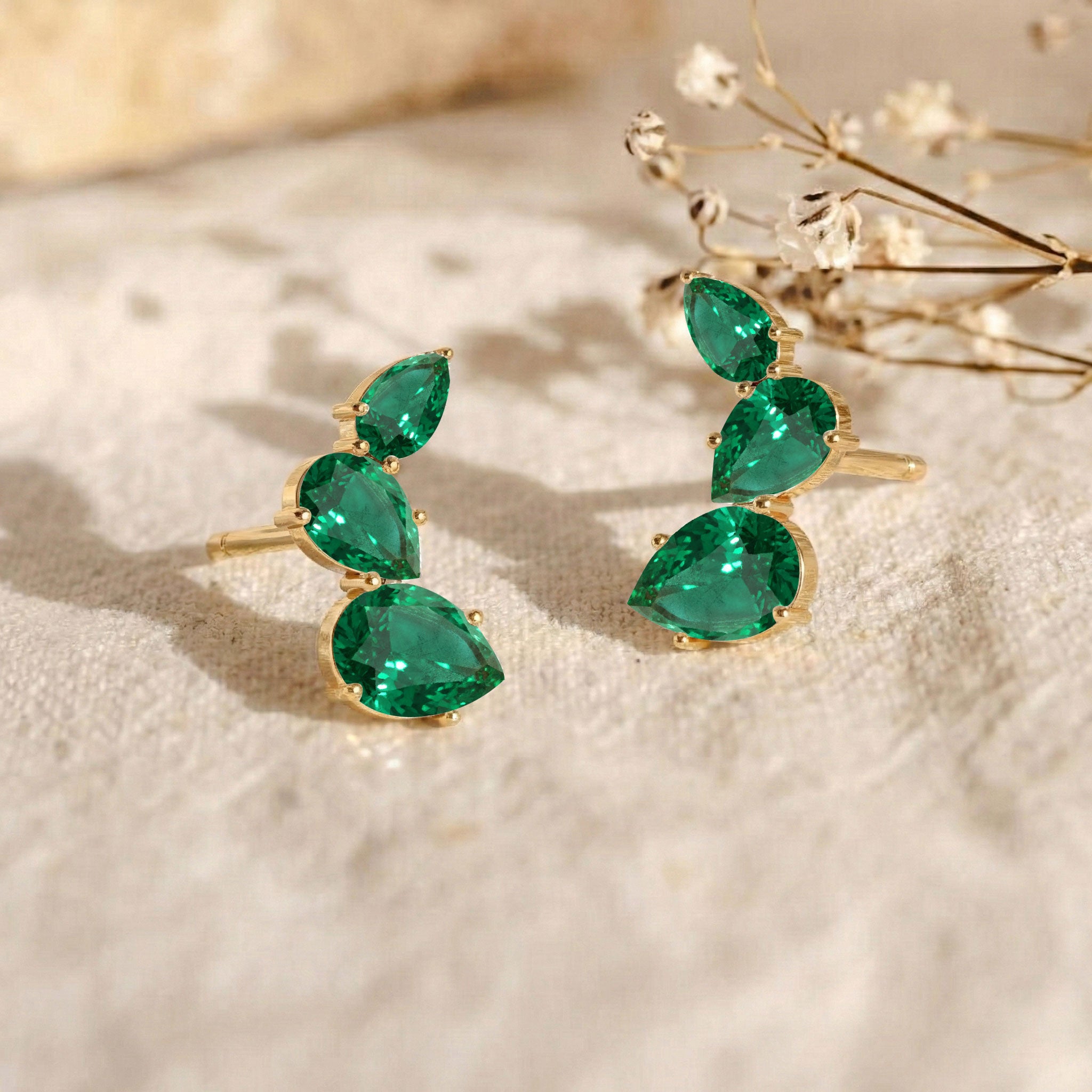 Emerald Pear Stud Earrings in 925 Sterling Silver 3.30ct
