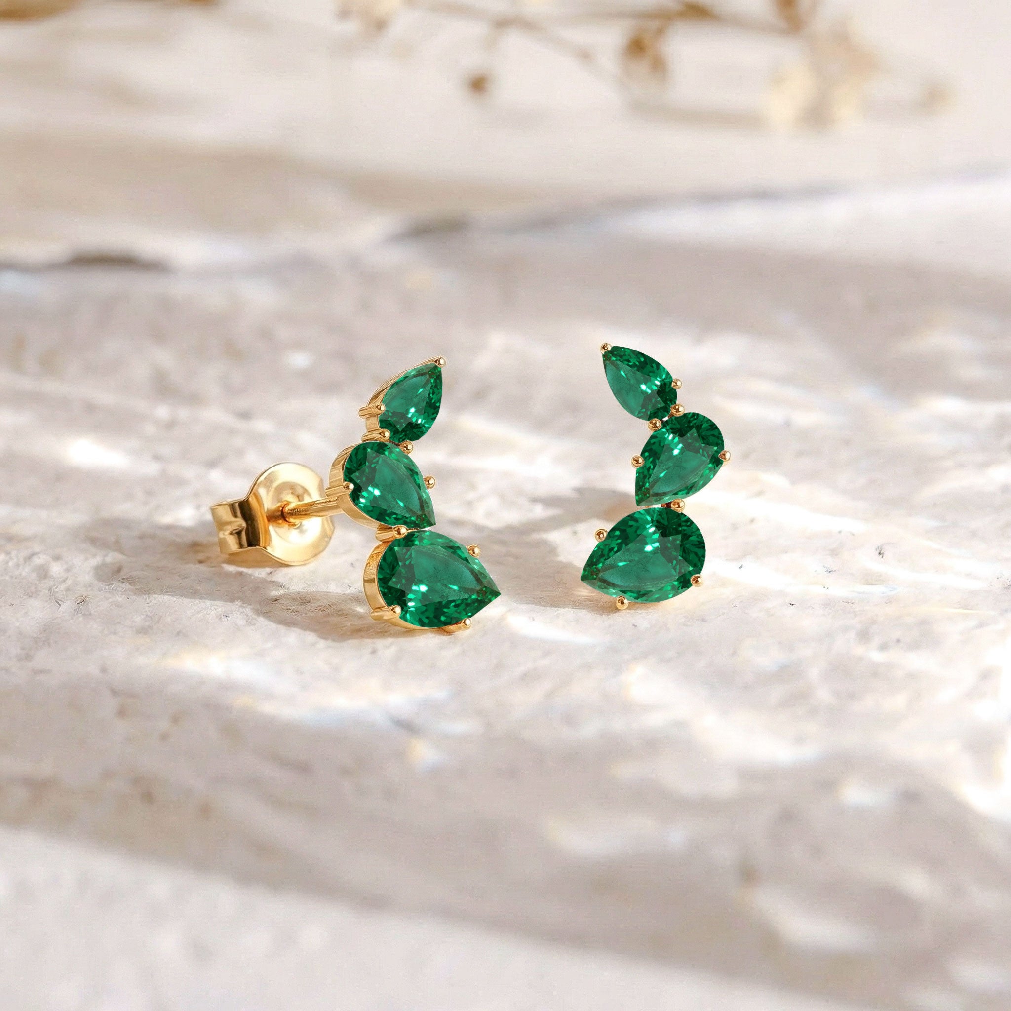 Emerald Pear Stud Earrings in 925 Sterling Silver 3.30ct