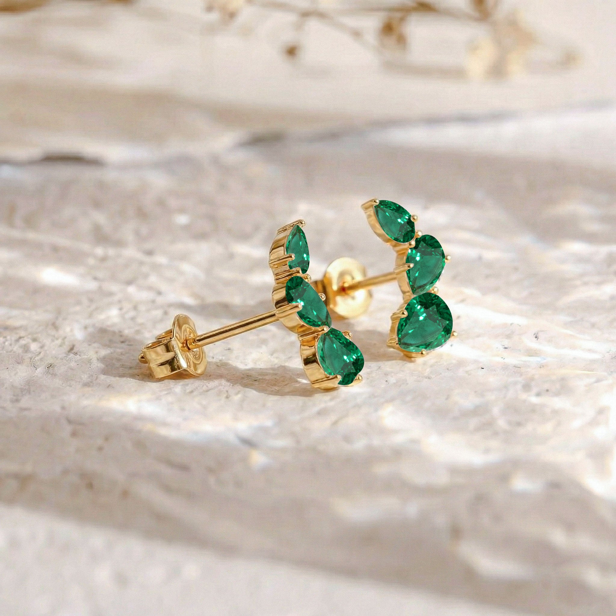 Emerald Pear Stud Earrings in 925 Sterling Silver 3.30ct