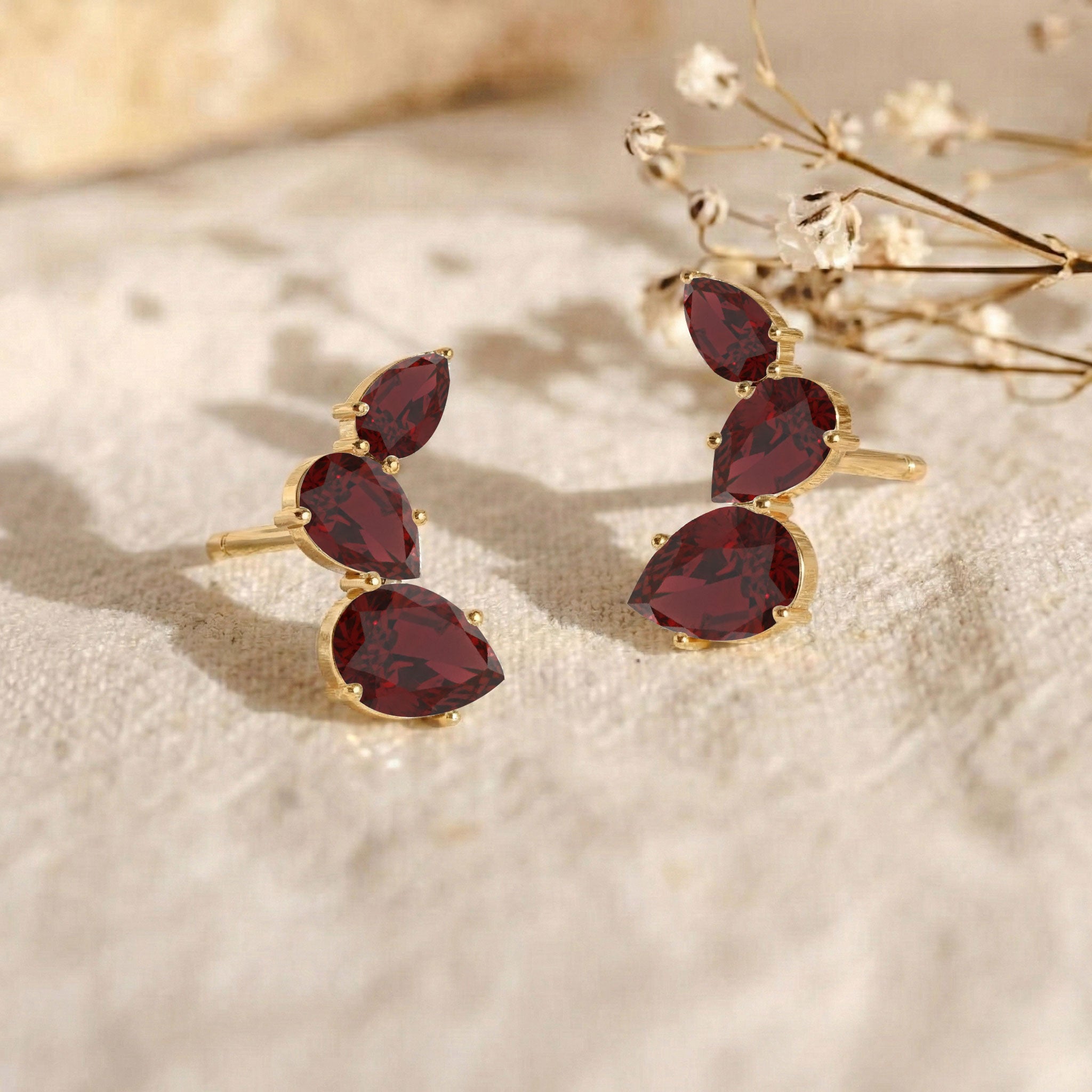Garnet Pear Stud Earrings in 925 Sterling Silver 3.30ct