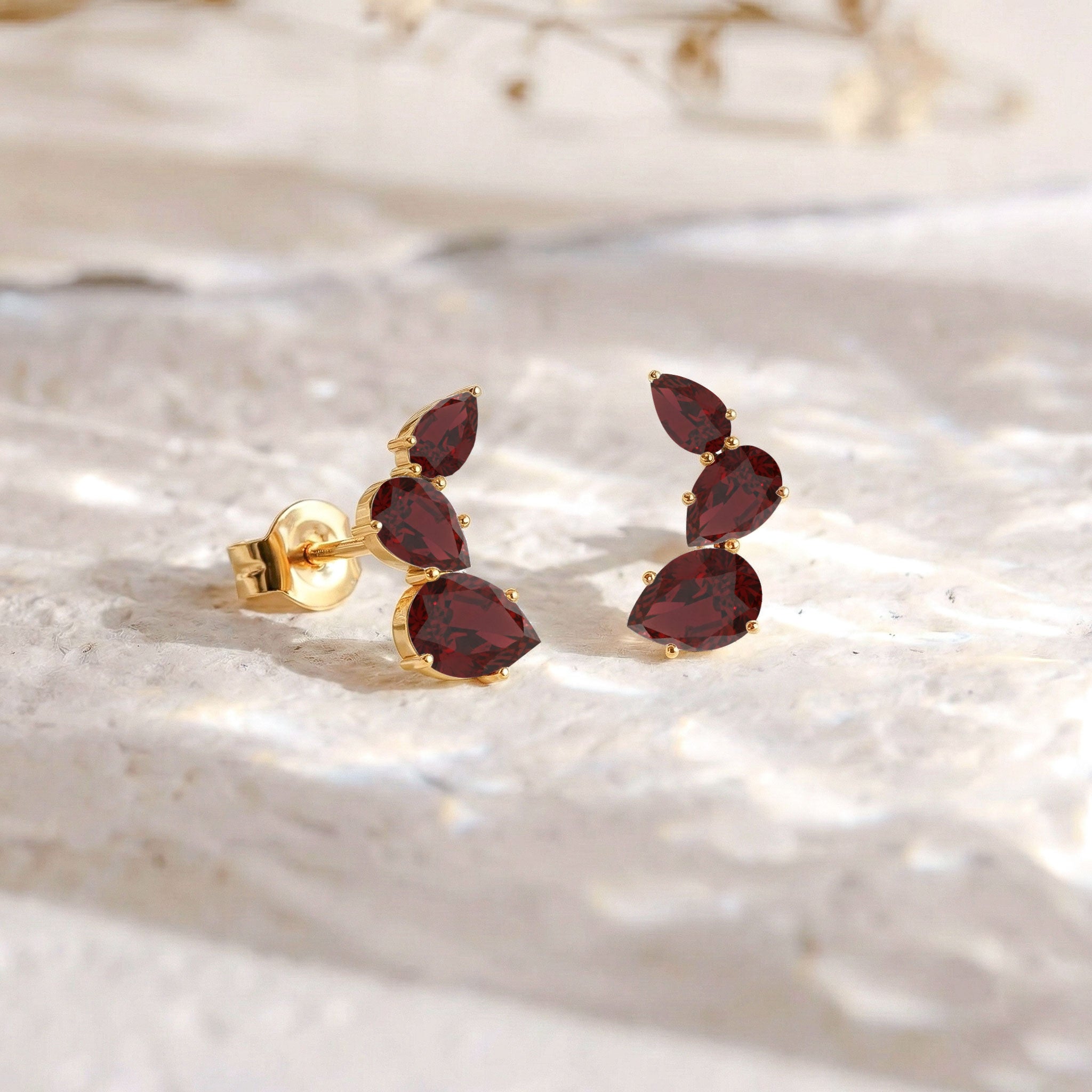 Garnet Pear Stud Earrings in Yellow Gold Plated 3.30ct