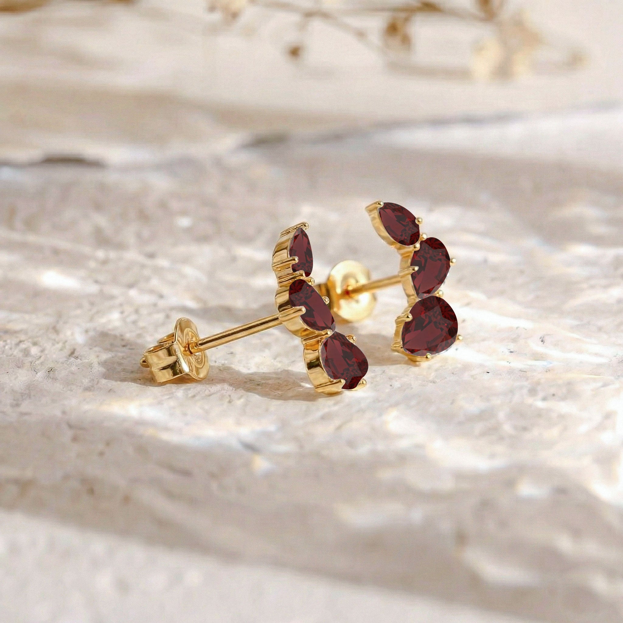 Garnet Pear Stud Earrings in Yellow Gold Plated 3.30ct