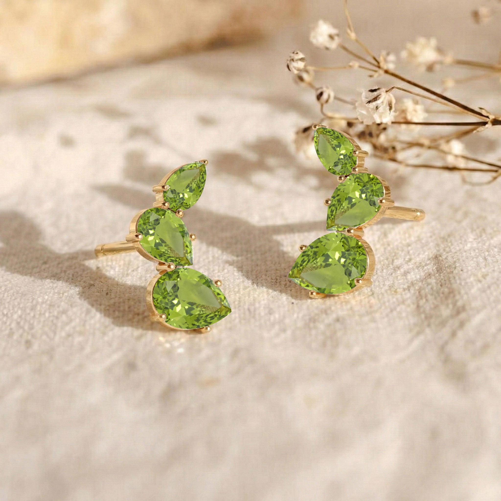 Peridot Pear Stud Earrings in 925 Sterling Silver 3.30ct