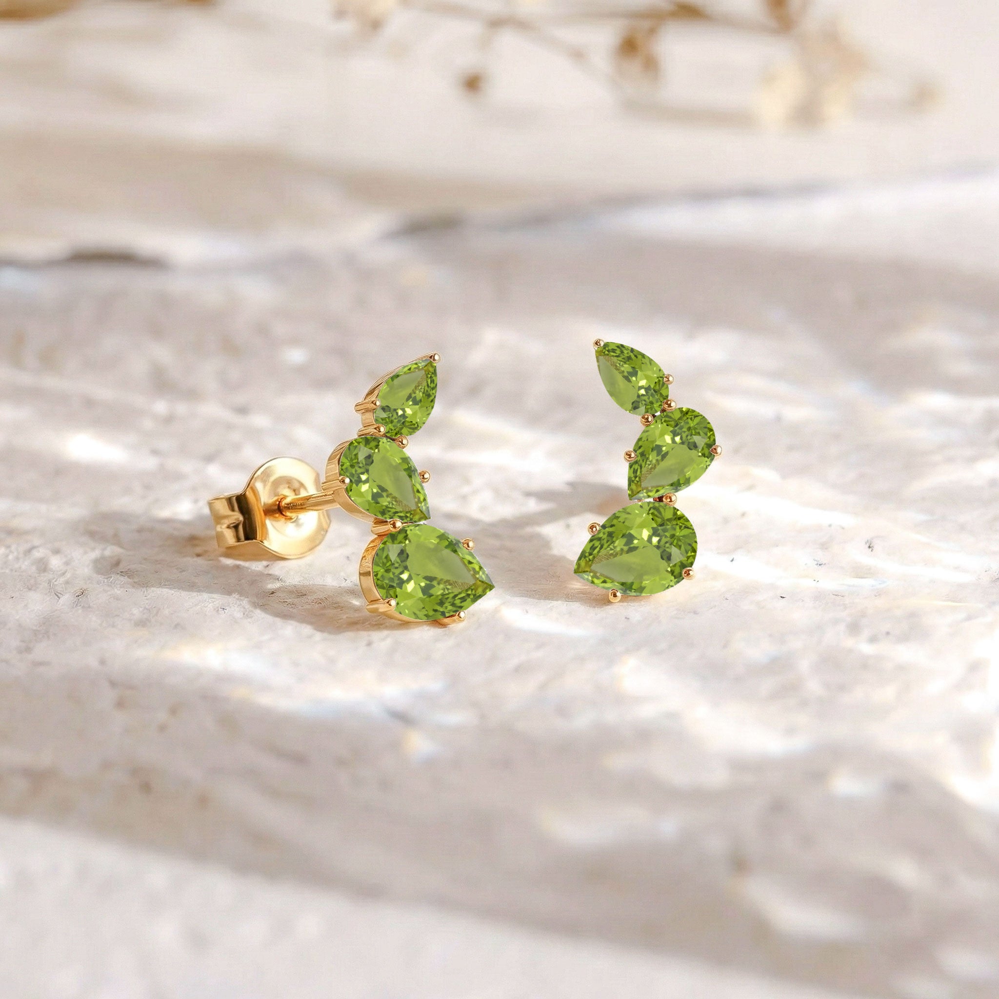 Peridot Pear Stud Earrings in Yellow Gold Plated 3.30ct