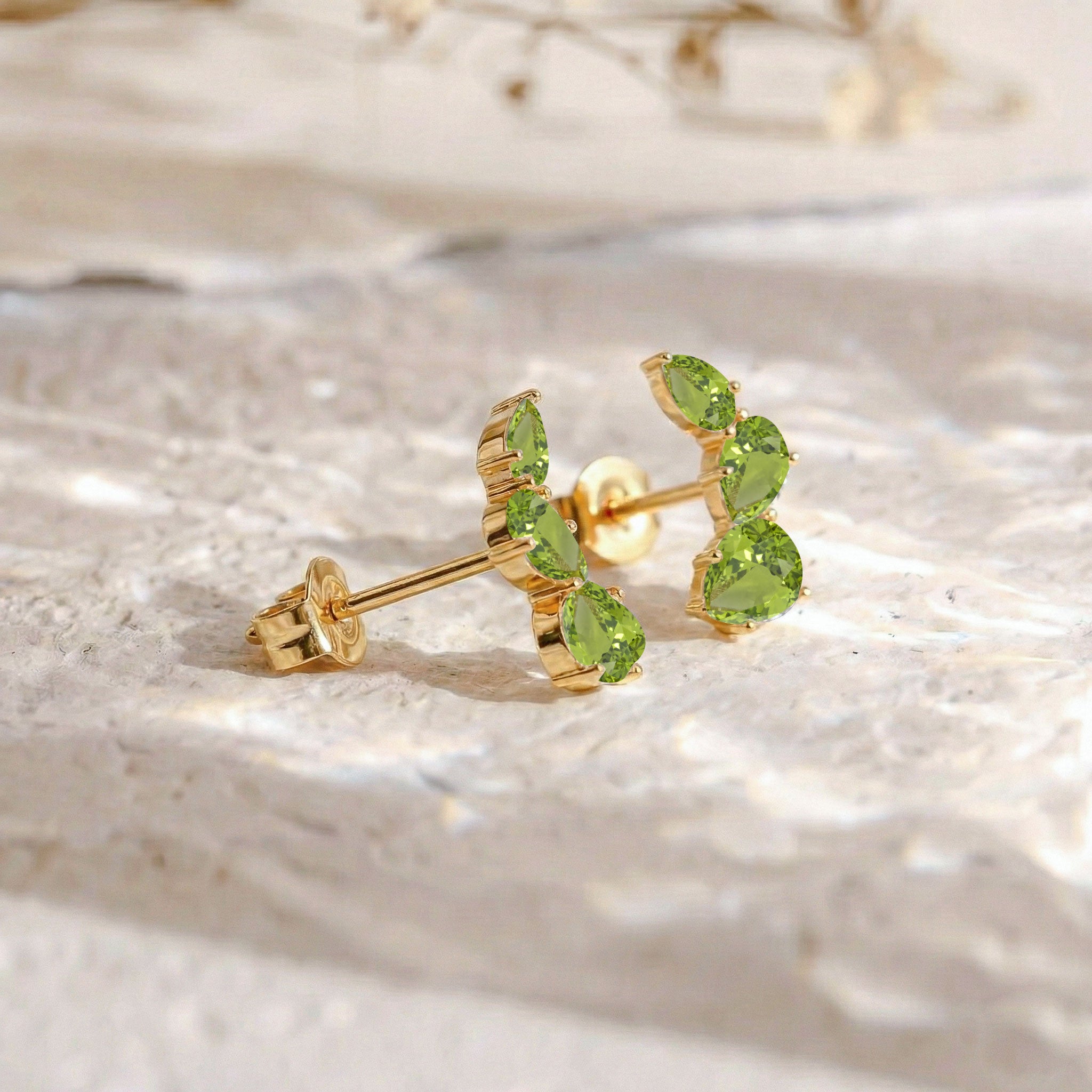 Peridot Pear Stud Earrings in Yellow Gold Plated 3.30ct