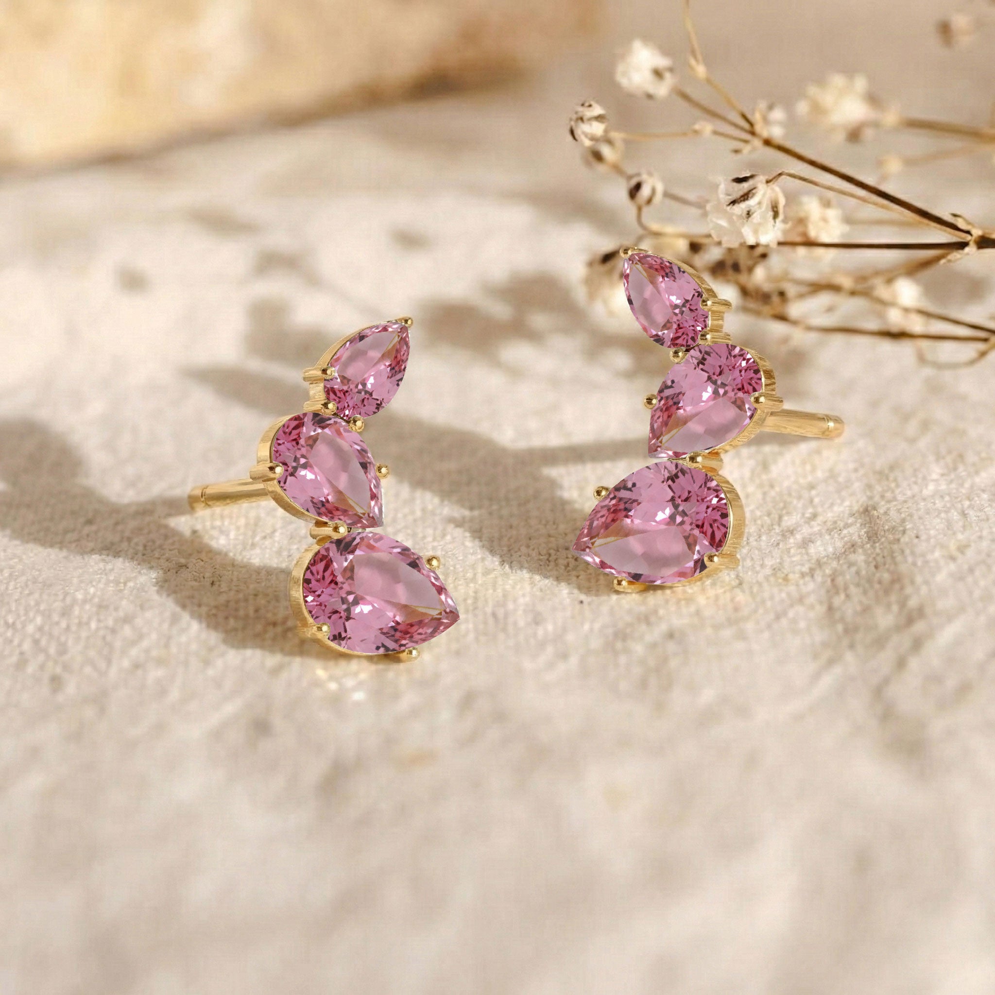 Pink Tourmaline Pear Stud Earrings in Yellow Gold Plated 3.30ct