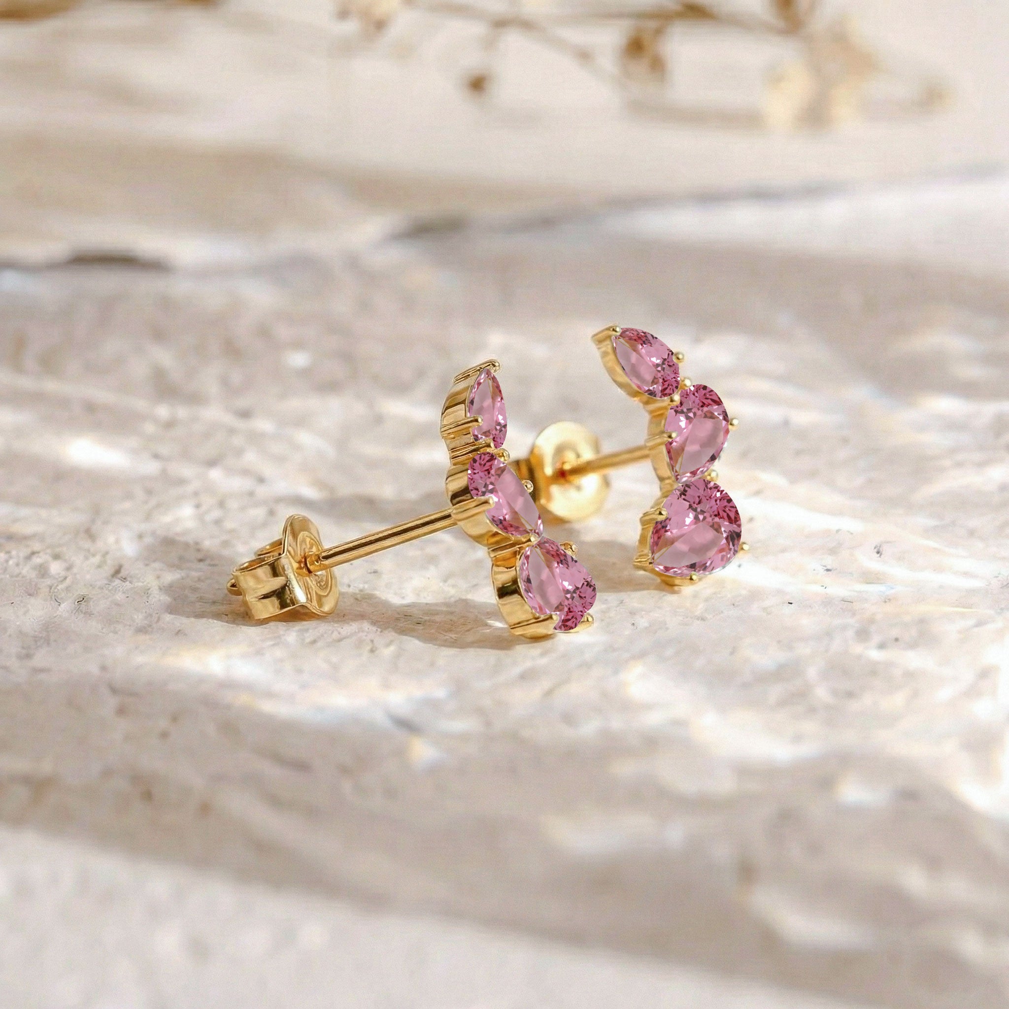 Pink Tourmaline Pear Stud Earrings in Yellow Gold Plated 3.30ct