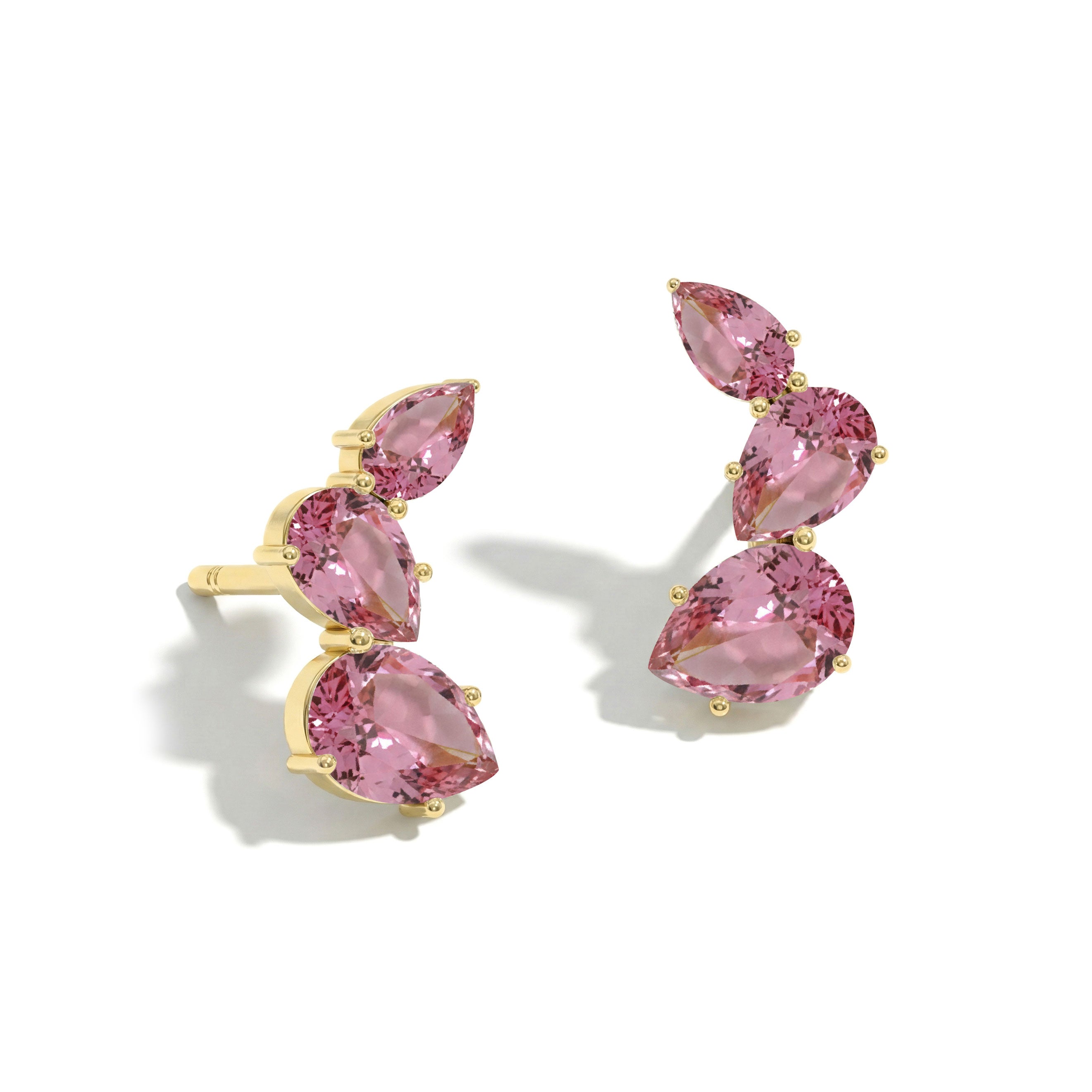 Pink Tourmaline Pear Stud Earrings in Yellow Gold Plated 3.30ct