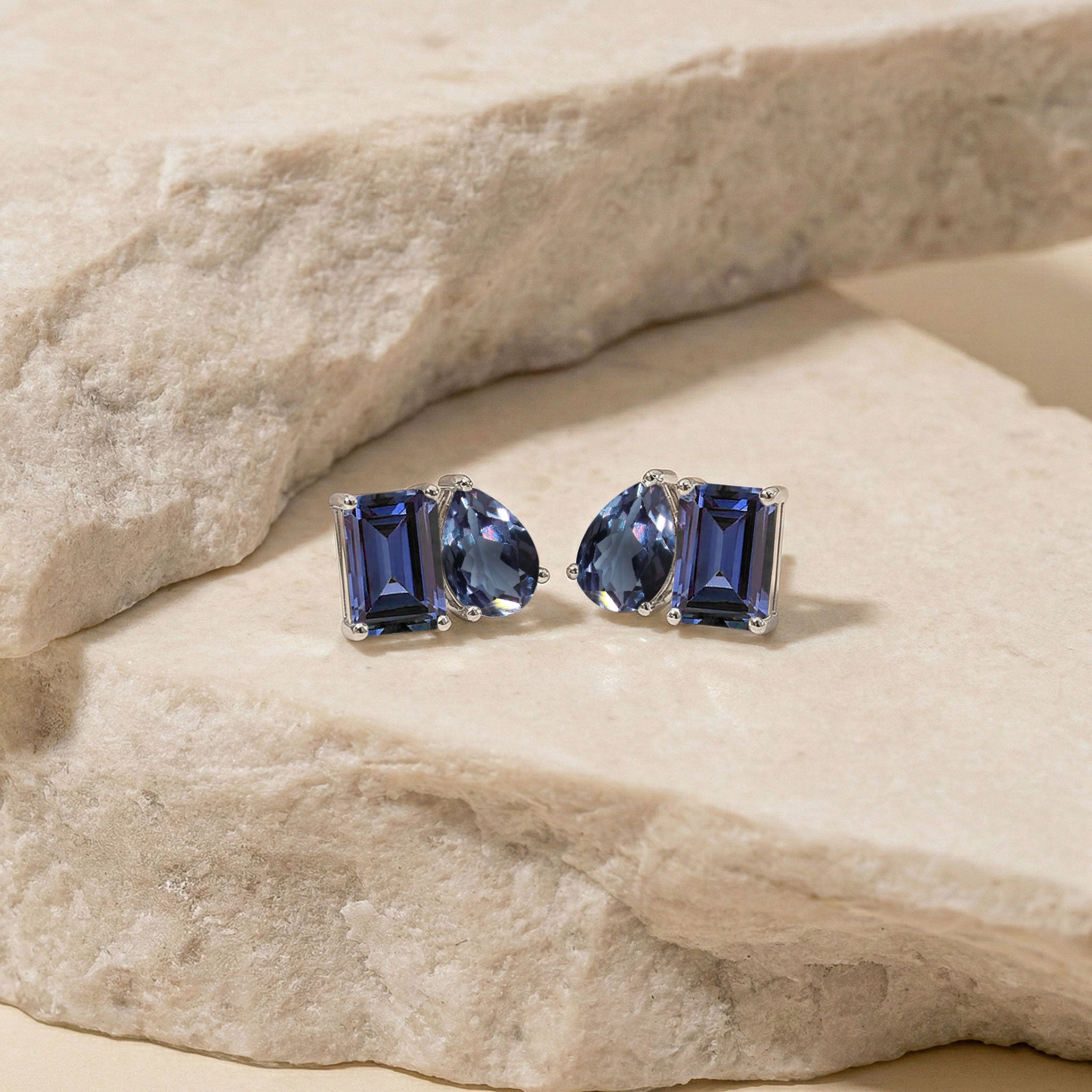Alexandrite Pear and Octagon Stud Earrings in 925 Sterling Silver 6*4MM 2ct