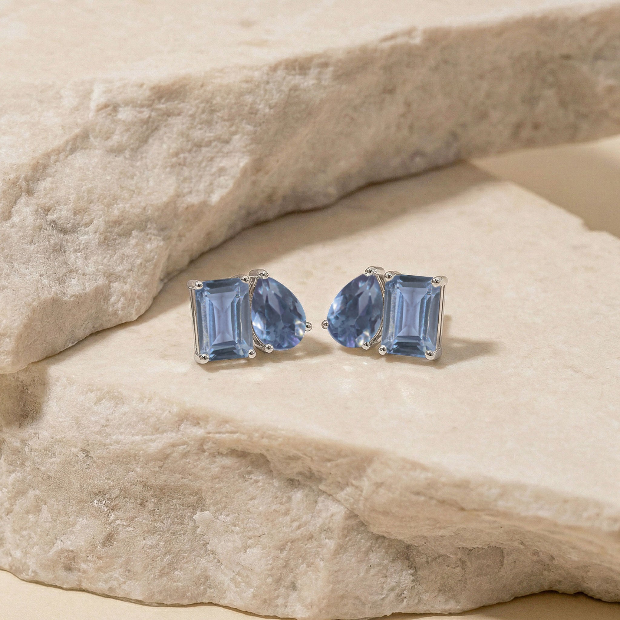 Alexandrite Pear and Octagon Stud Earrings in 925 Sterling Silver 6*4MM 2ct