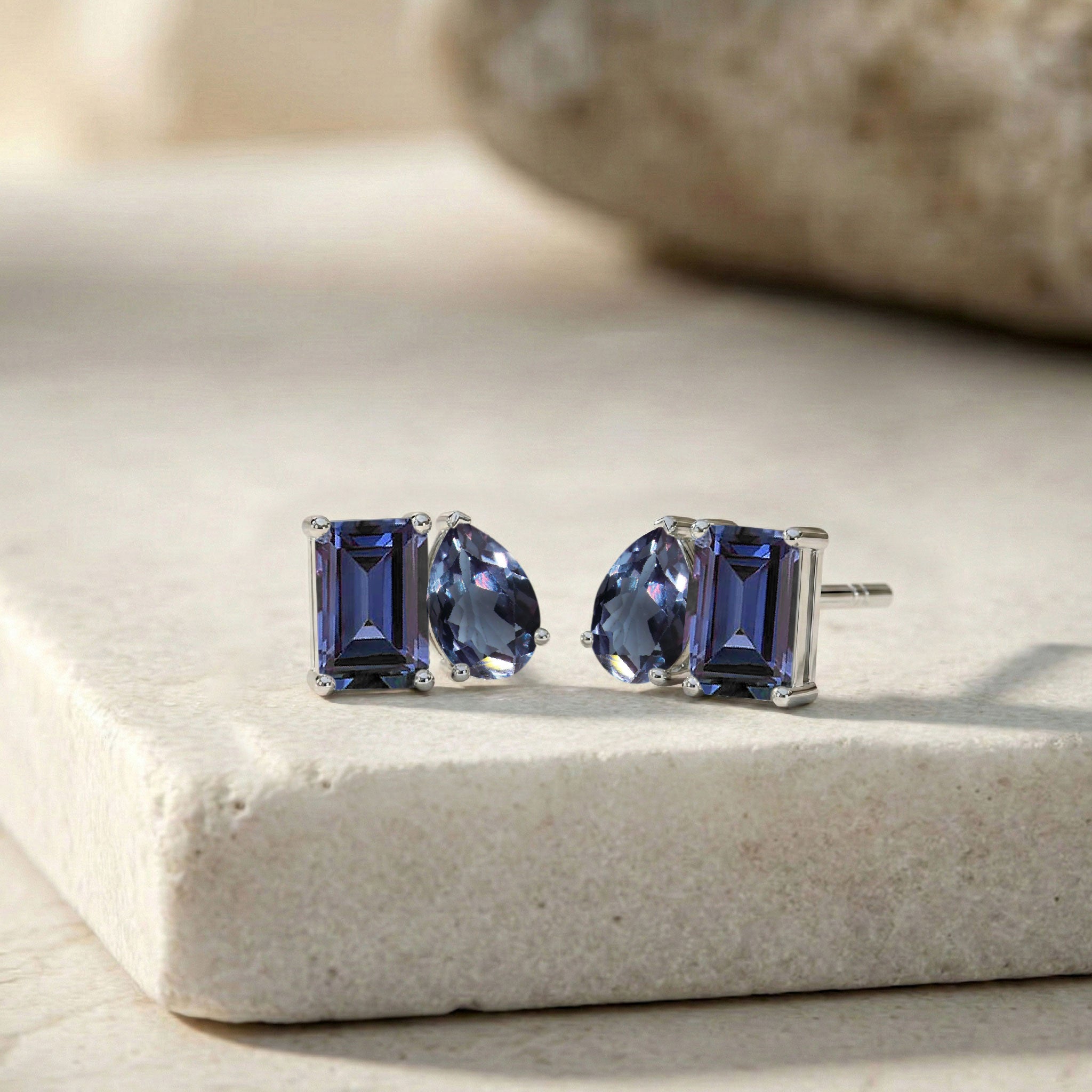 Alexandrite Pear and Octagon Stud Earrings in 925 Sterling Silver 6*4MM 2ct