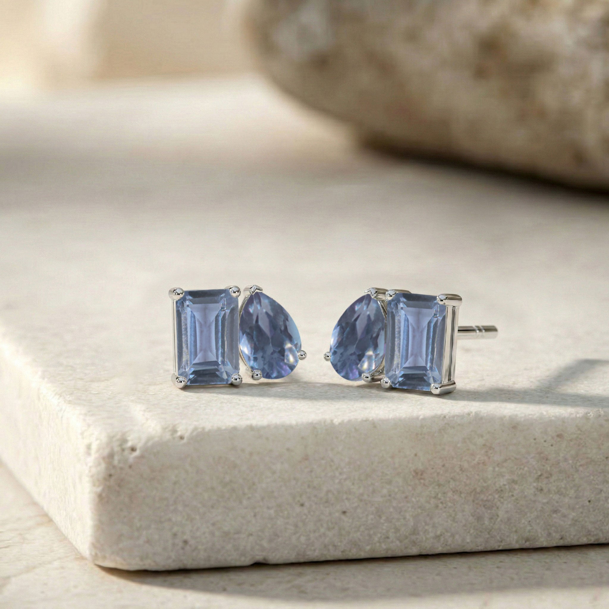 Alexandrite Pear and Octagon Stud Earrings in 925 Sterling Silver 6*4MM 2ct
