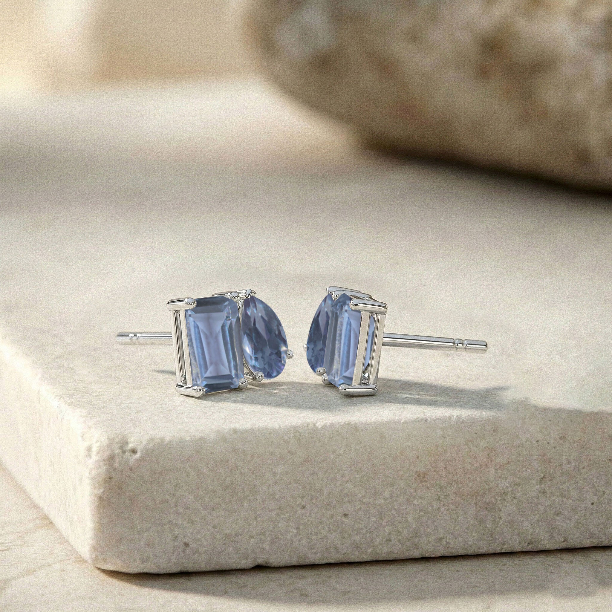 Alexandrite Pear and Octagon Stud Earrings in 925 Sterling Silver 6*4MM 2ct