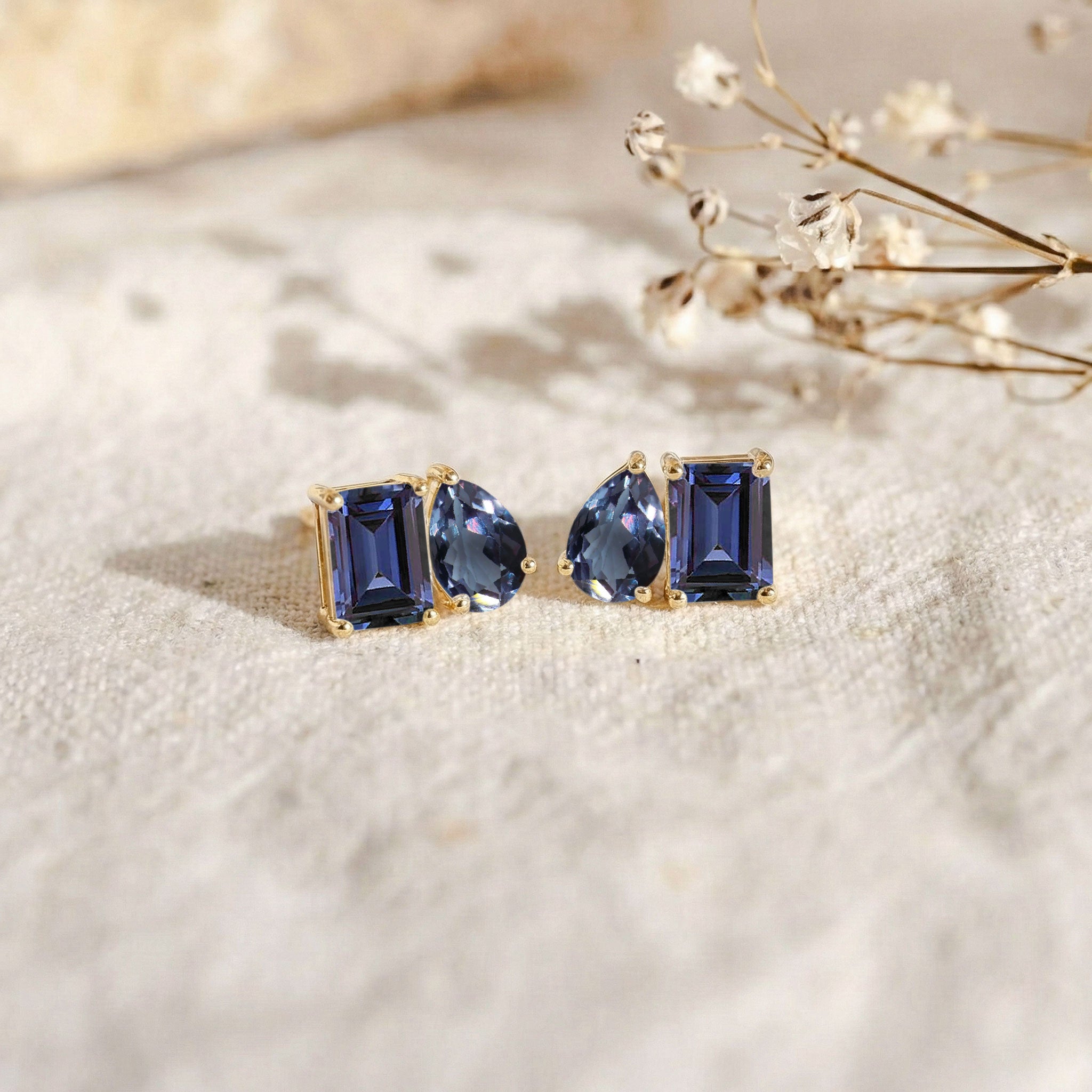 Alexandrite Pear and Octagon Stud Earrings in 925 Sterling Silver 6*4MM 2ct