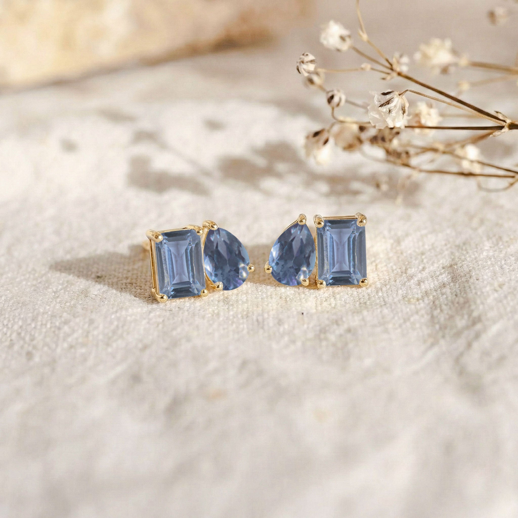 Alexandrite Pear and Octagon Stud Earrings in 925 Sterling Silver 6*4MM 2ct