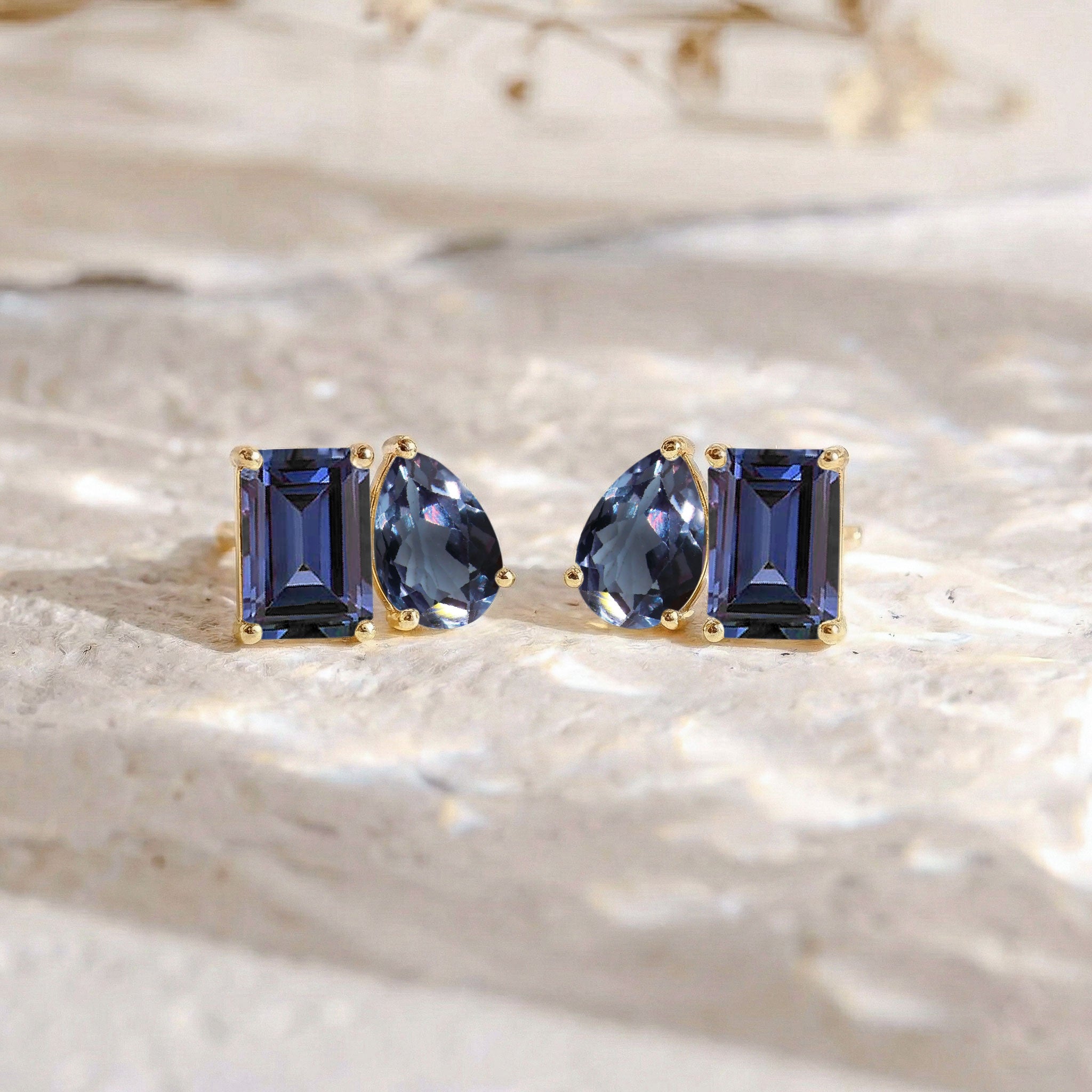 Alexandrite Pear and Octagon Stud Earrings in 925 Sterling Silver 6*4MM 2ct