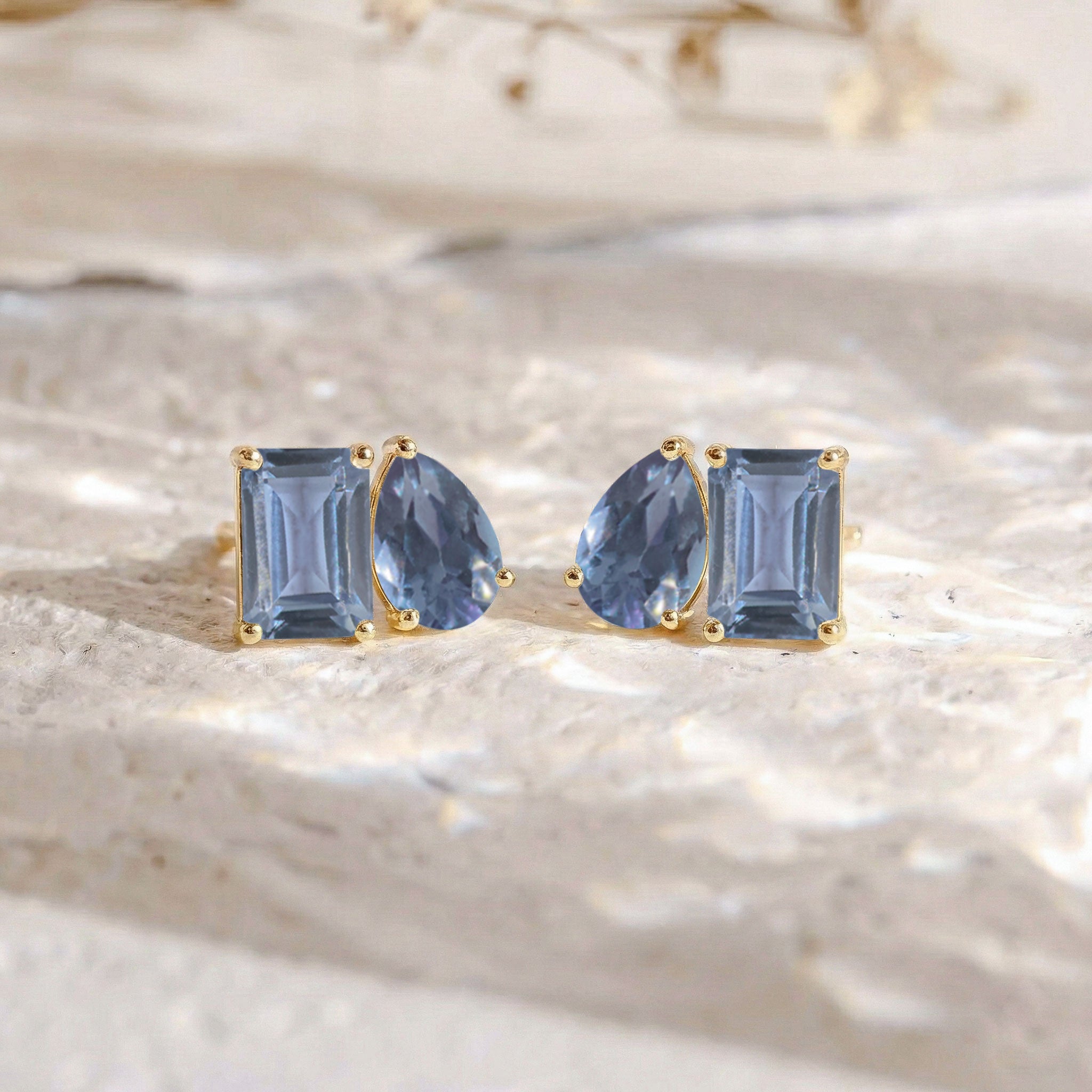 Alexandrite Pear and Octagon Stud Earrings in 925 Sterling Silver 6*4MM 2ct