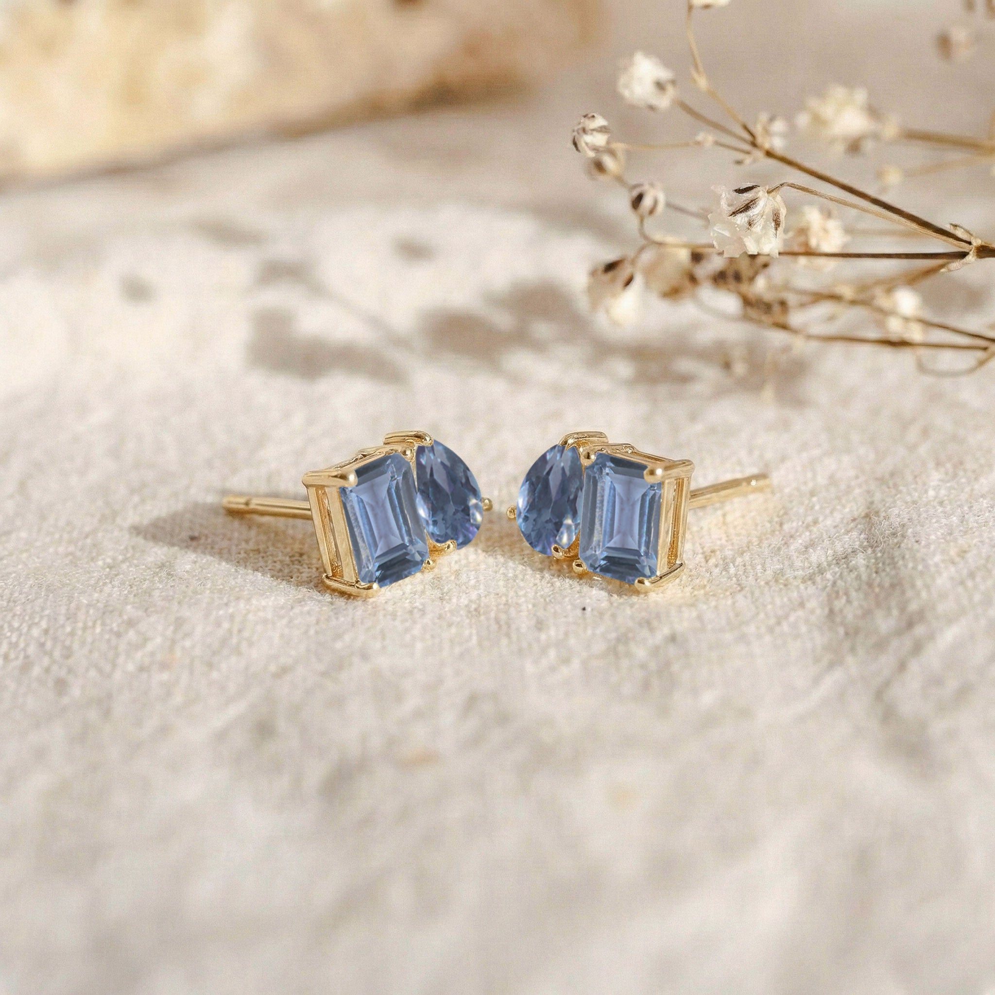 Alexandrite Pear and Octagon Stud Earrings in 925 Sterling Silver 6*4MM 2ct