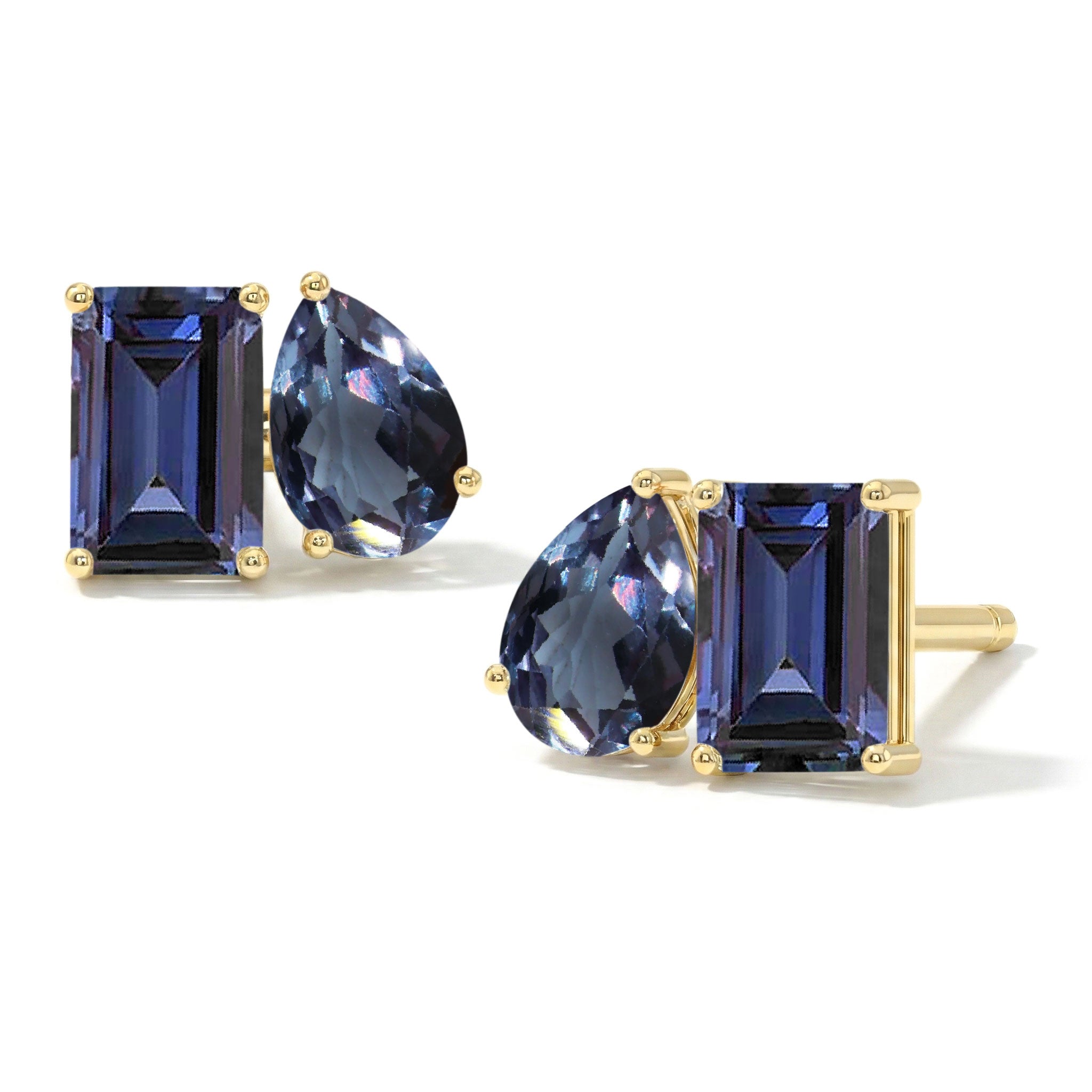 Alexandrite Pear and Octagon Stud Earrings in 925 Sterling Silver 6*4MM 2ct