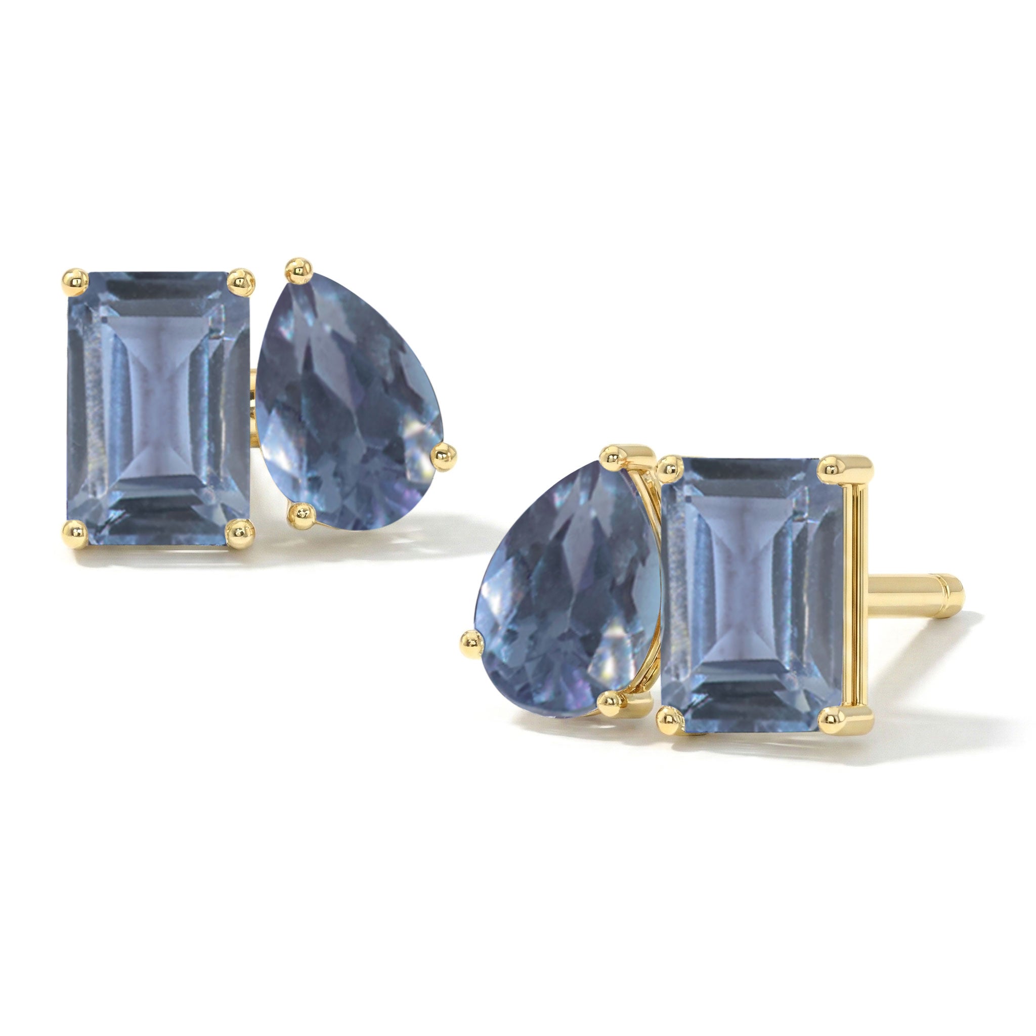 Alexandrite Pear and Octagon Stud Earrings in 925 Sterling Silver 6*4MM 2ct