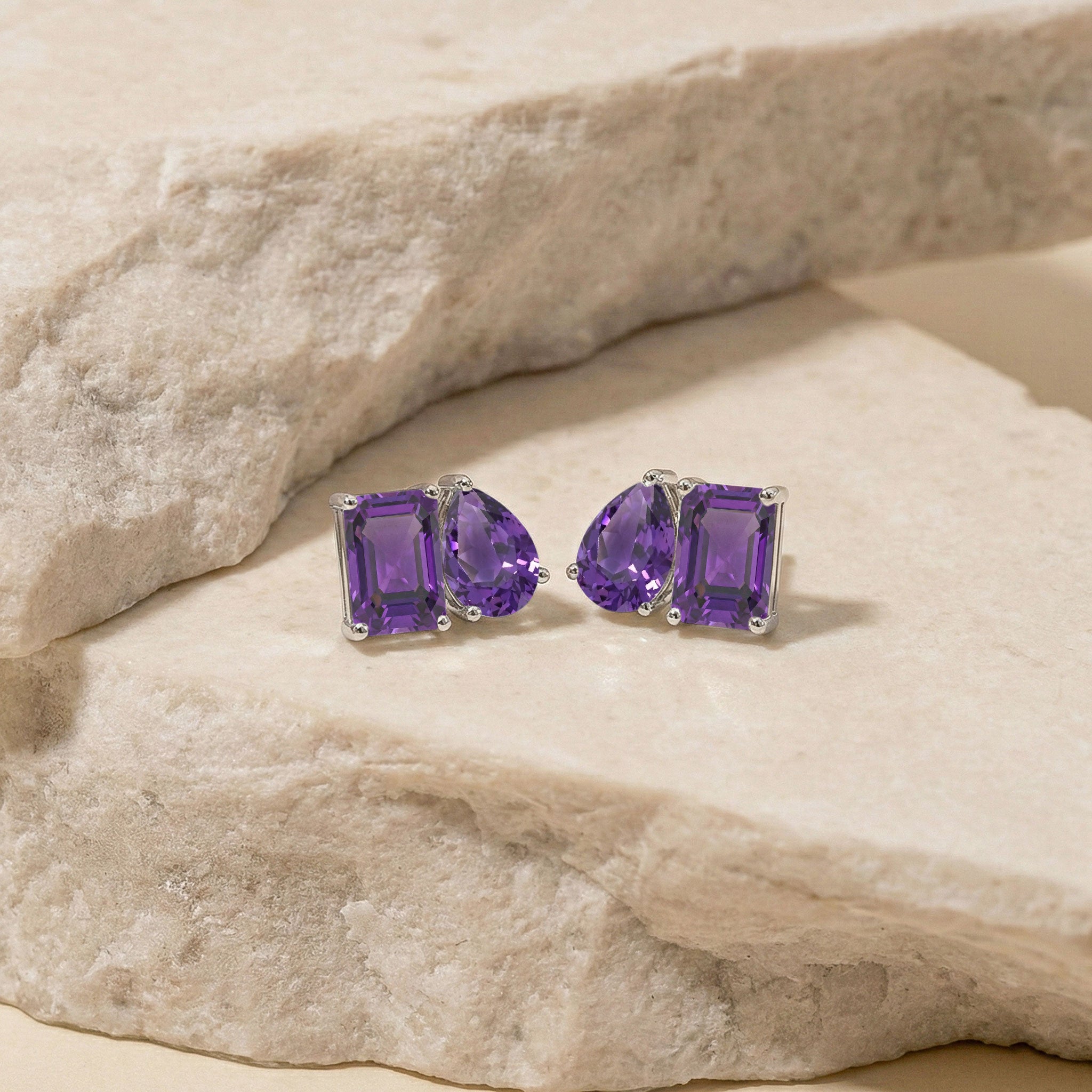 Amethyst Pear and Octagon Stud Earrings in 925 Sterling Silver 6*4MM 2ct