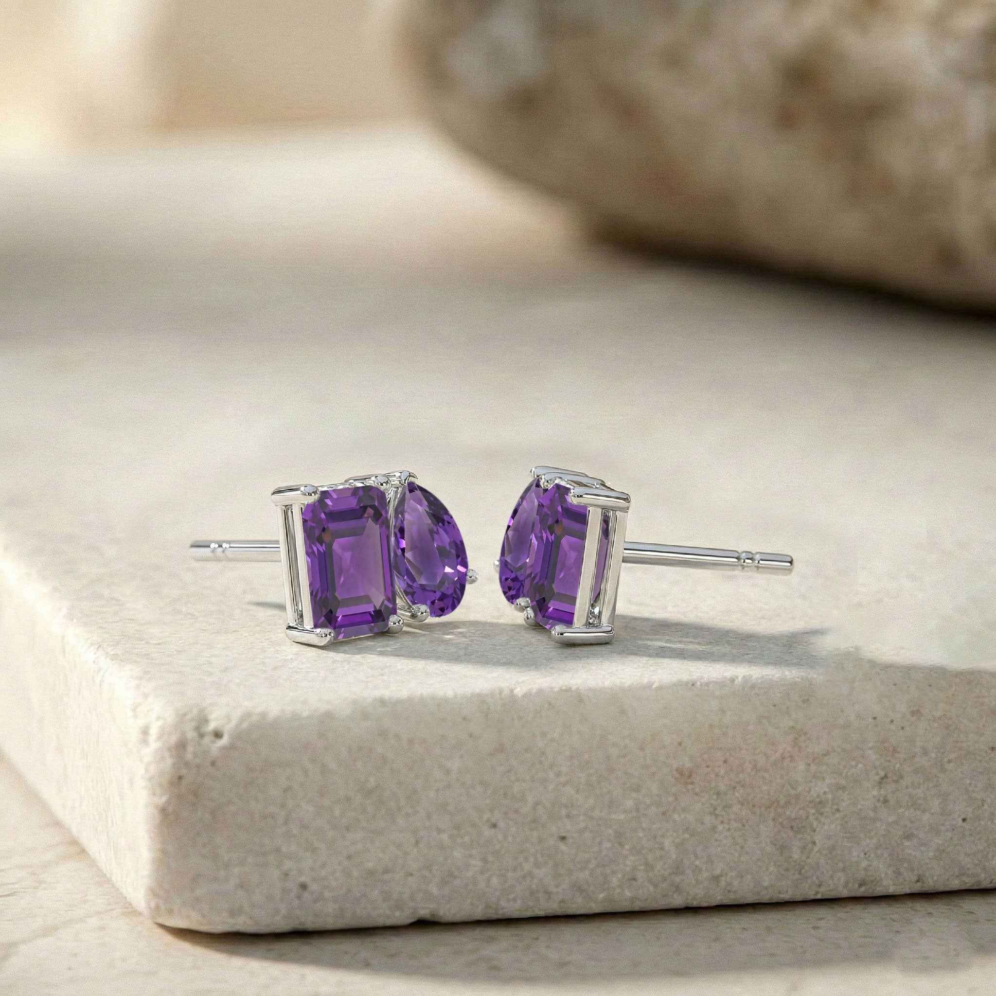 Amethyst Pear and Octagon Stud Earrings in 925 Sterling Silver 6*4MM 2ct