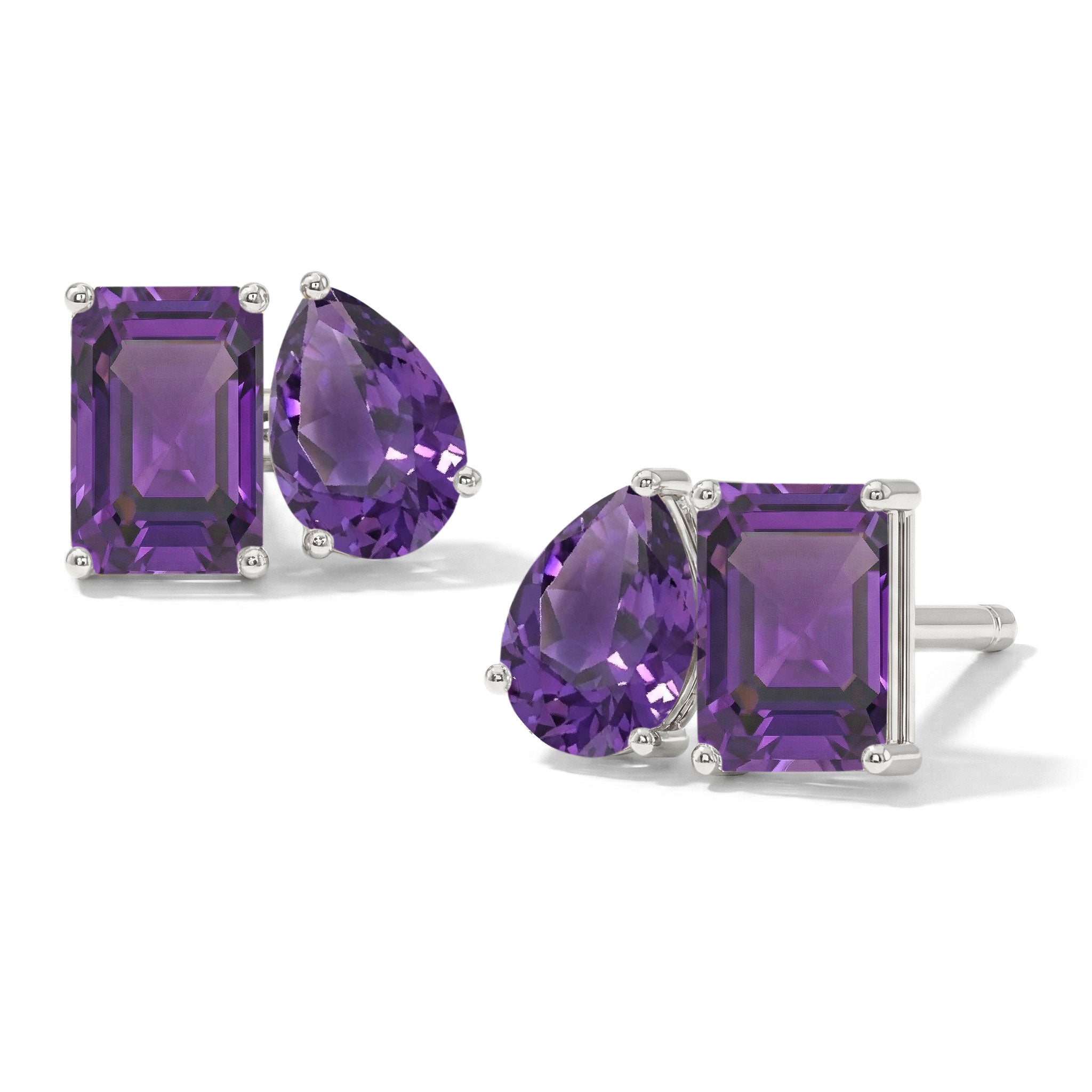 Amethyst Pear and Octagon Stud Earrings in 925 Sterling Silver 6*4MM 2ct